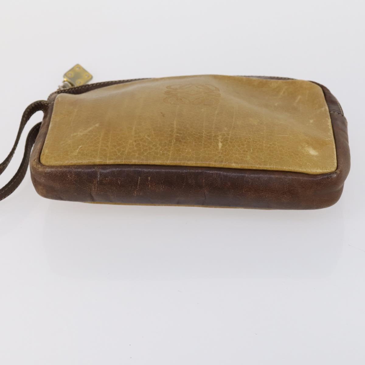 LOEWE Clutch Bag Leather 3 Set Beige Black Brown Auth bs31061