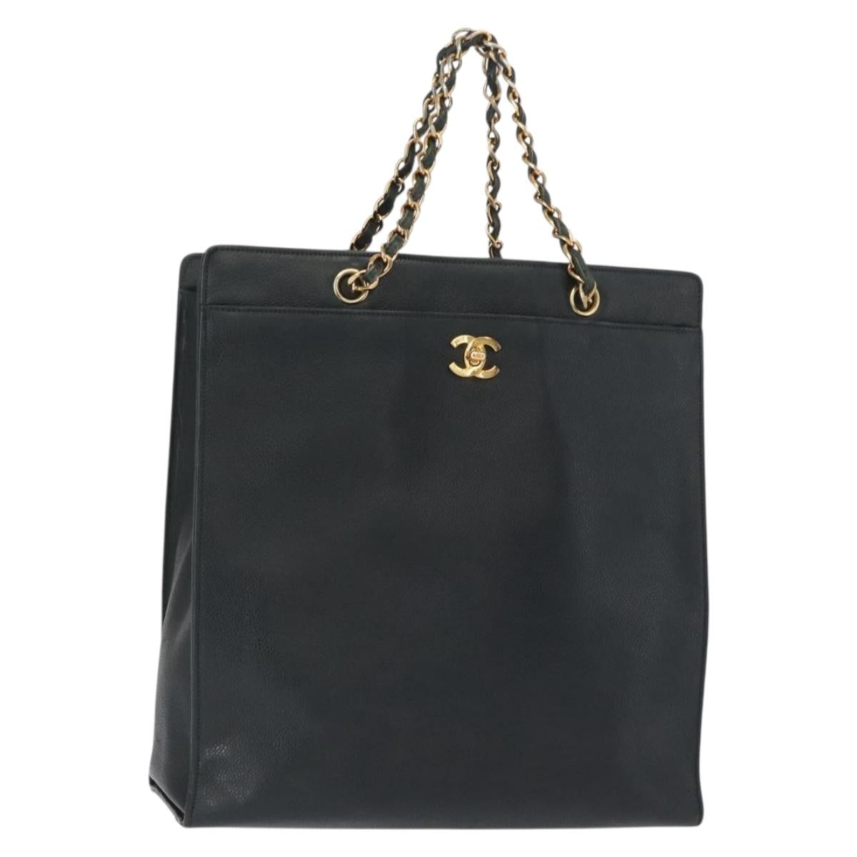 CHANEL Chain Hand Bag Caviar Skin Green Gold CC Auth bs31109