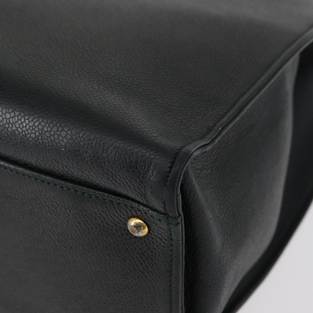 CHANEL Chain Hand Bag Caviar Skin Green Gold CC Auth bs31109