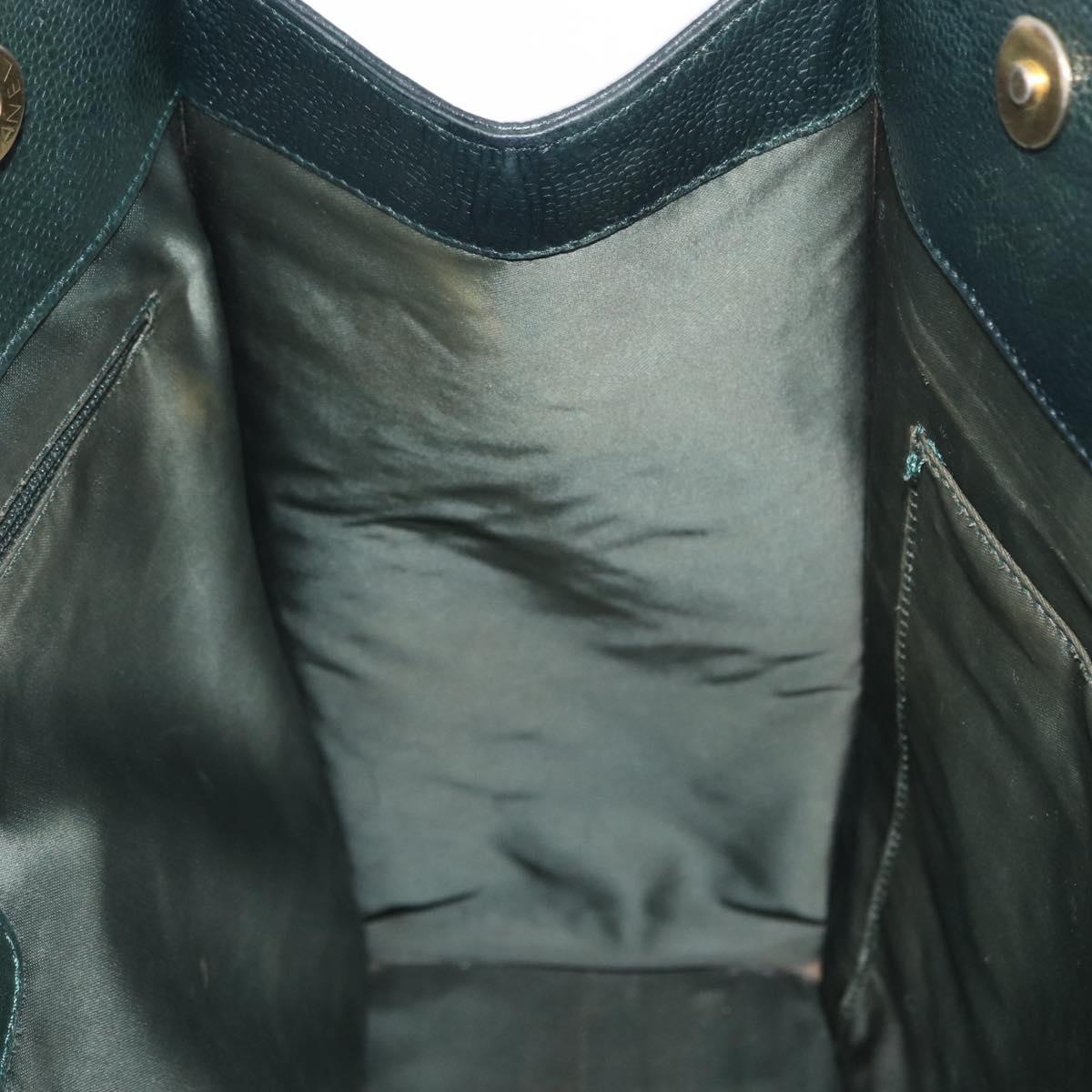 CHANEL Chain Hand Bag Caviar Skin Green Gold CC Auth bs31109