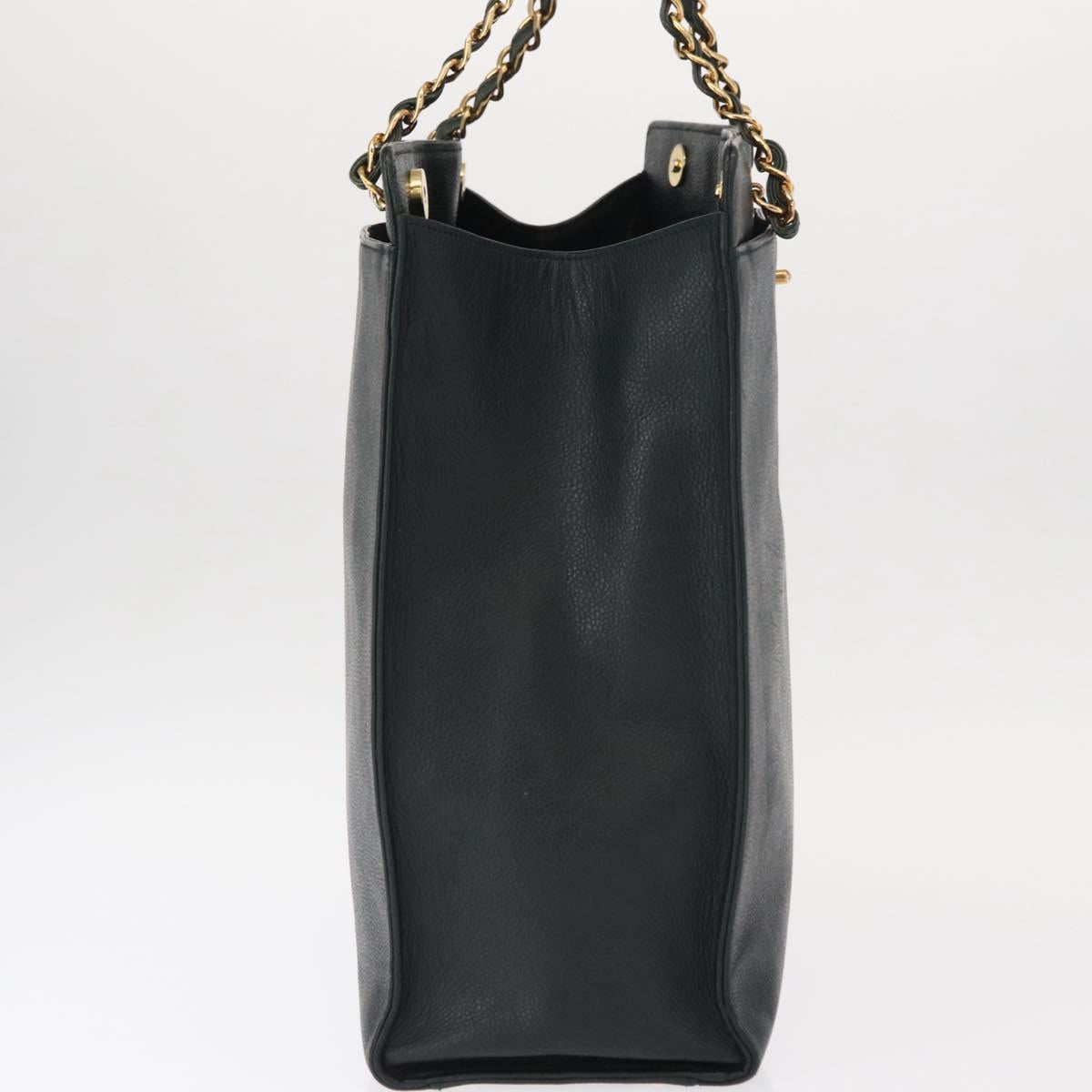 CHANEL Chain Hand Bag Caviar Skin Green Gold CC Auth bs31109