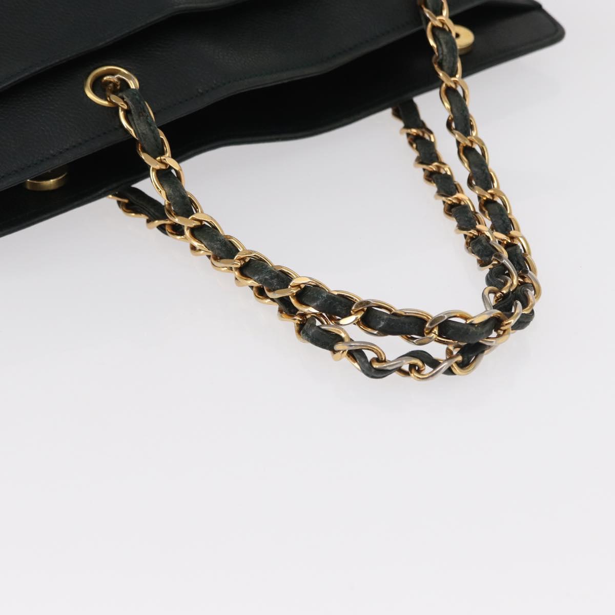 CHANEL Chain Hand Bag Caviar Skin Green Gold CC Auth bs31109