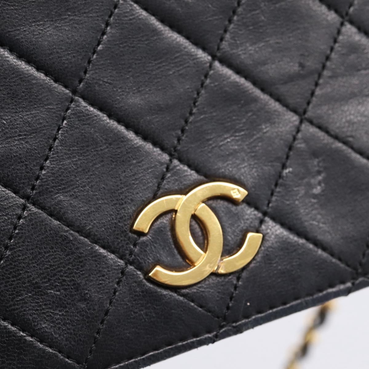 CHANEL Matelasse Chain Shoulder Bag Lamb Skin Black Gold CC Auth bs31111