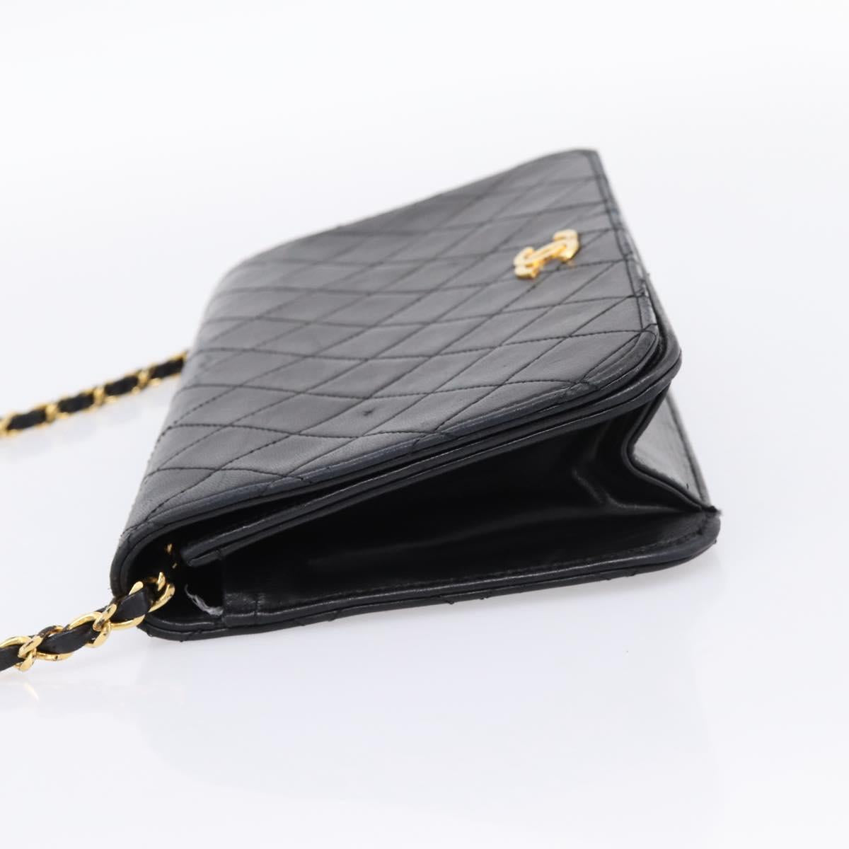 CHANEL Matelasse Chain Shoulder Bag Lamb Skin Black Gold CC Auth bs31111