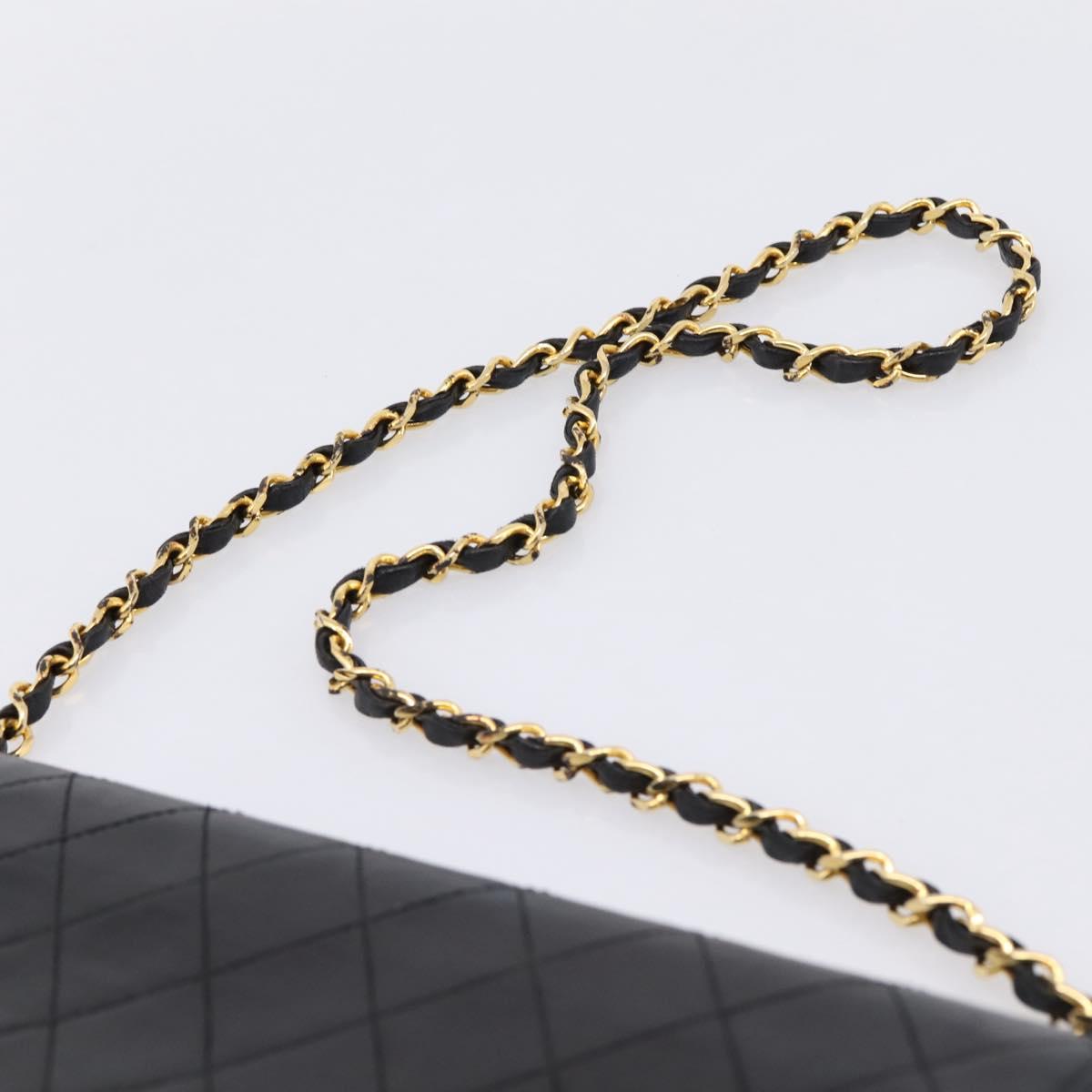 CHANEL Matelasse Chain Shoulder Bag Lamb Skin Black Gold CC Auth bs31111