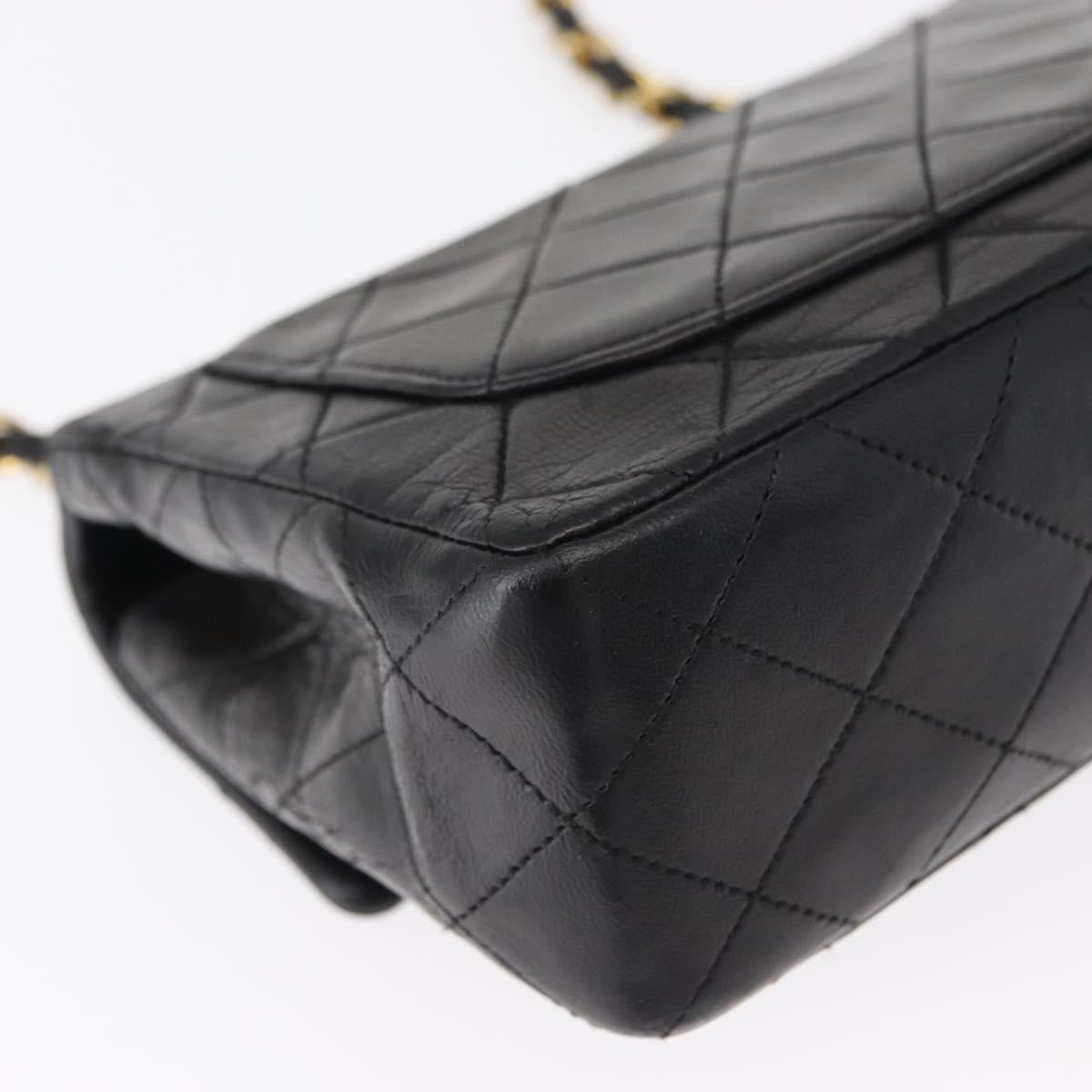 CHANEL Matelasse 17 Chain Shoulder Bag Lamb Skin Black Gold CC Auth bs31113