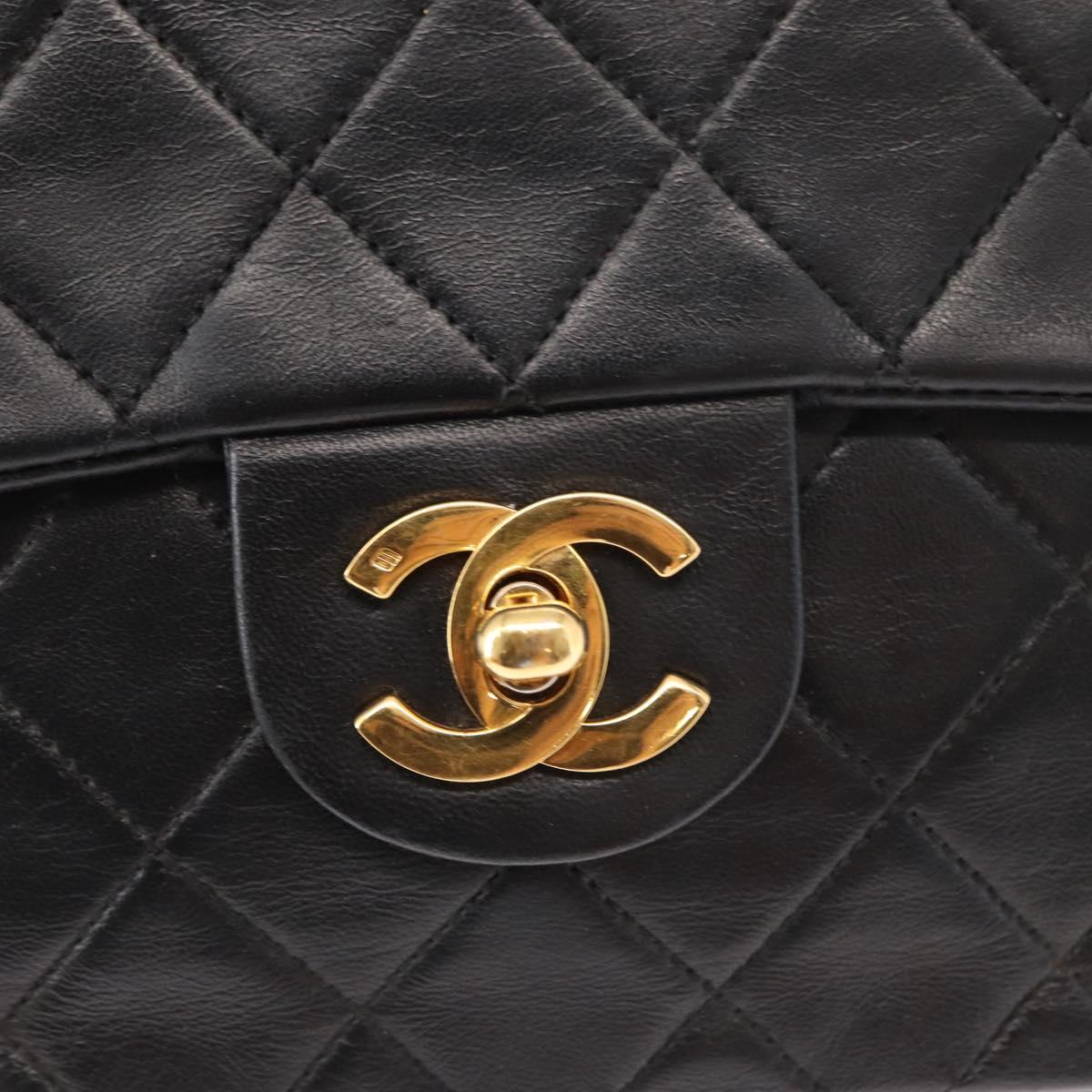 CHANEL Matelasse 17 Chain Shoulder Bag Lamb Skin Black Gold CC Auth bs31113