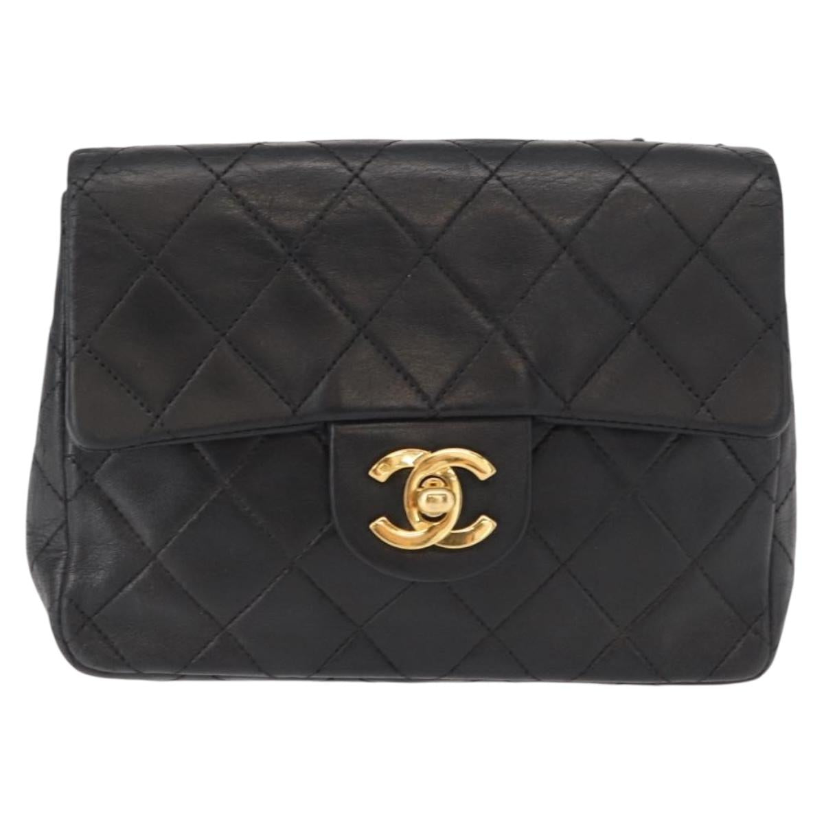 CHANEL Matelasse 17 Chain Shoulder Bag Lamb Skin Black Gold CC Auth bs31113