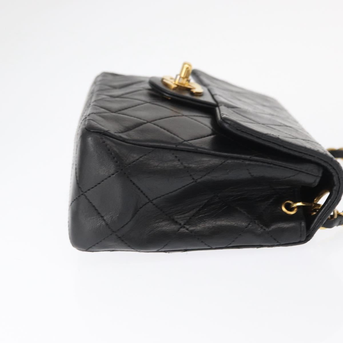 CHANEL Matelasse 17 Chain Shoulder Bag Lamb Skin Black Gold CC Auth bs31113