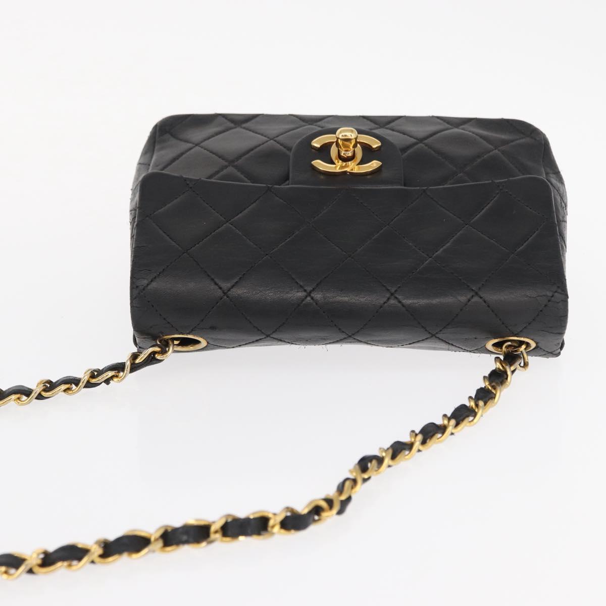 CHANEL Matelasse 17 Chain Shoulder Bag Lamb Skin Black Gold CC Auth bs31113