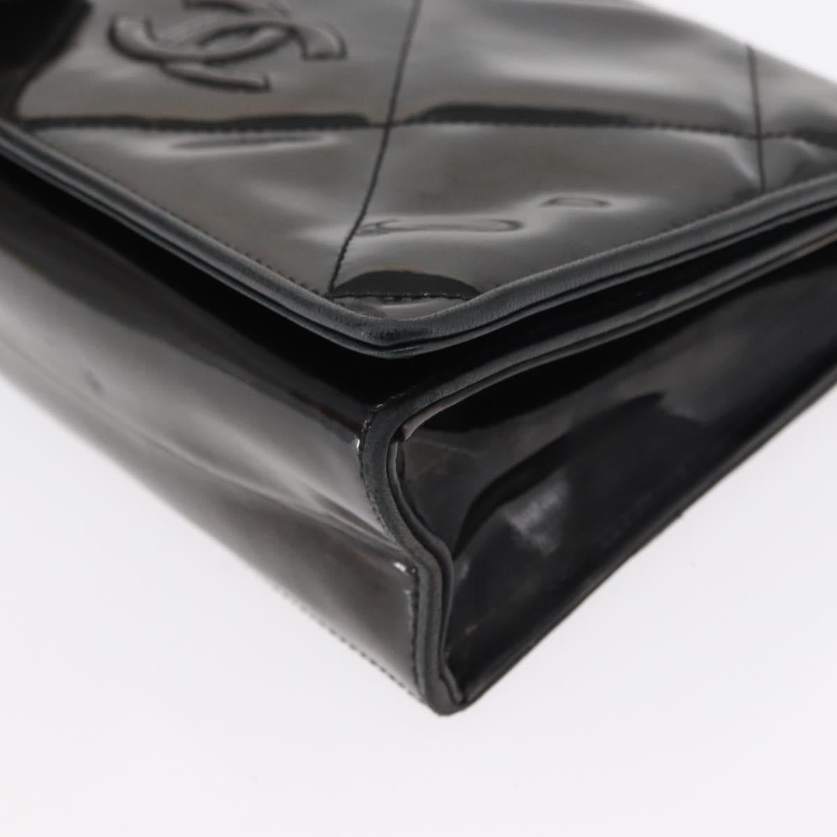 CHANEL Matelasse Chain Shoulder Bag Enamel Black Gold CC Auth bs31115