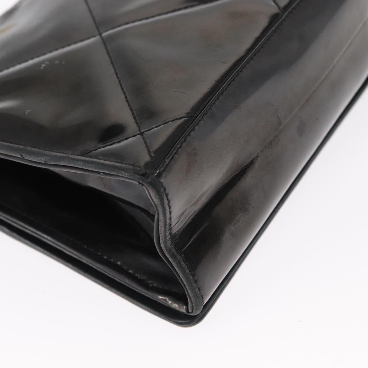 CHANEL Matelasse Chain Shoulder Bag Enamel Black Gold CC Auth bs31115