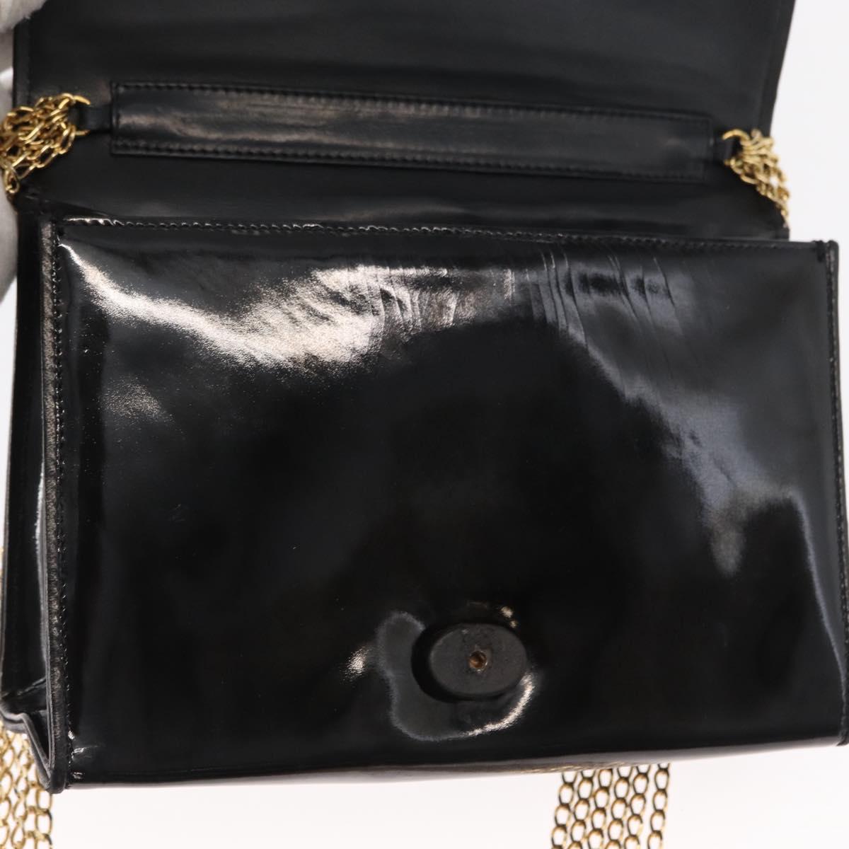 CHANEL Matelasse Chain Shoulder Bag Enamel Black Gold CC Auth bs31115