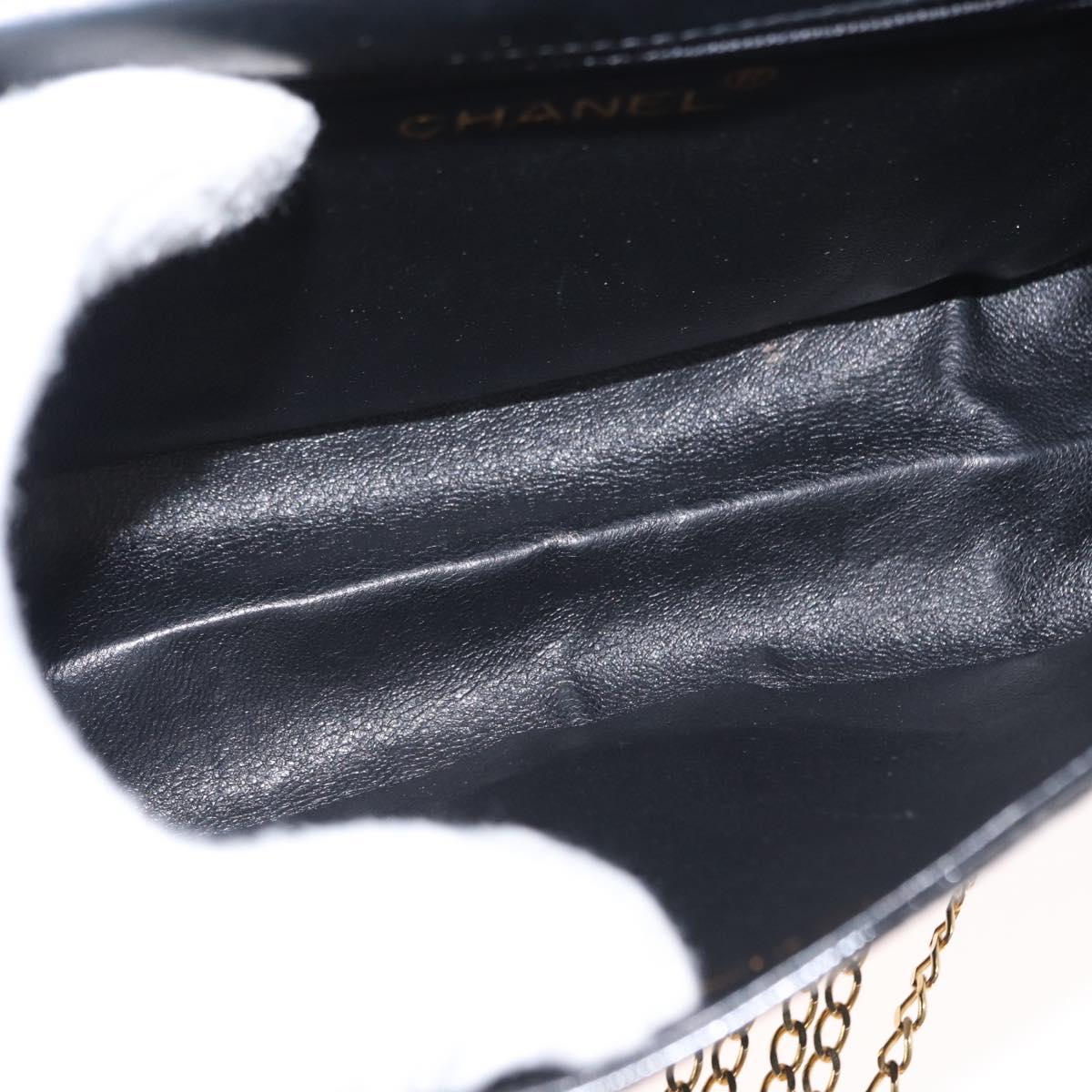 CHANEL Matelasse Chain Shoulder Bag Enamel Black Gold CC Auth bs31115