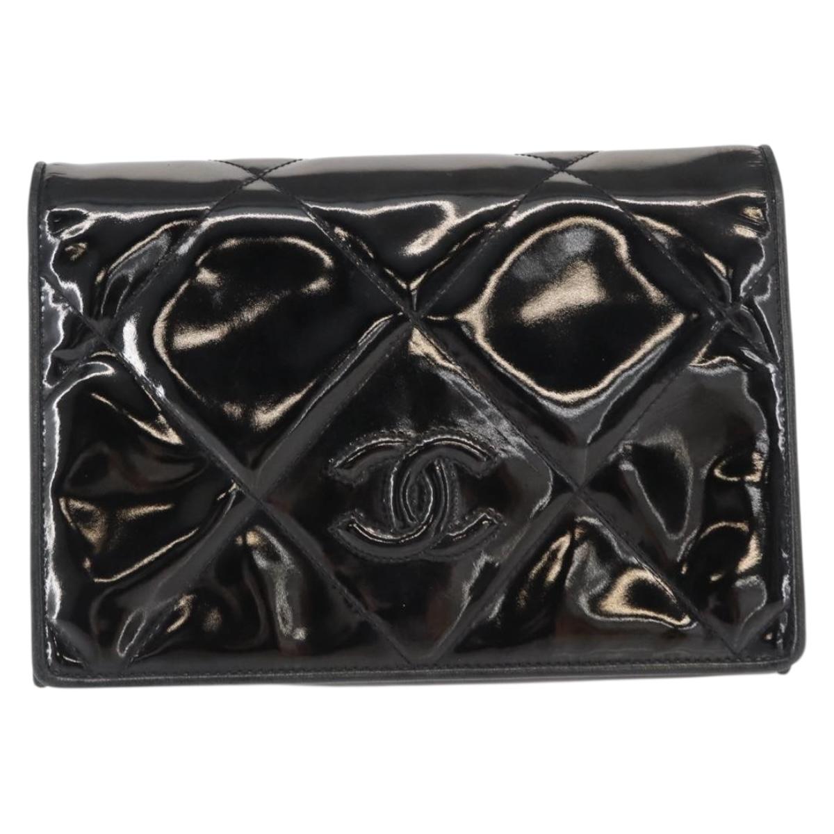 CHANEL Matelasse Chain Shoulder Bag Enamel Black Gold CC Auth bs31115