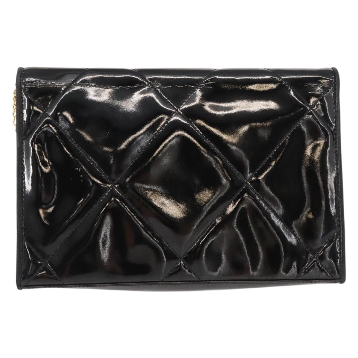 CHANEL Matelasse Chain Shoulder Bag Enamel Black Gold CC Auth bs31115