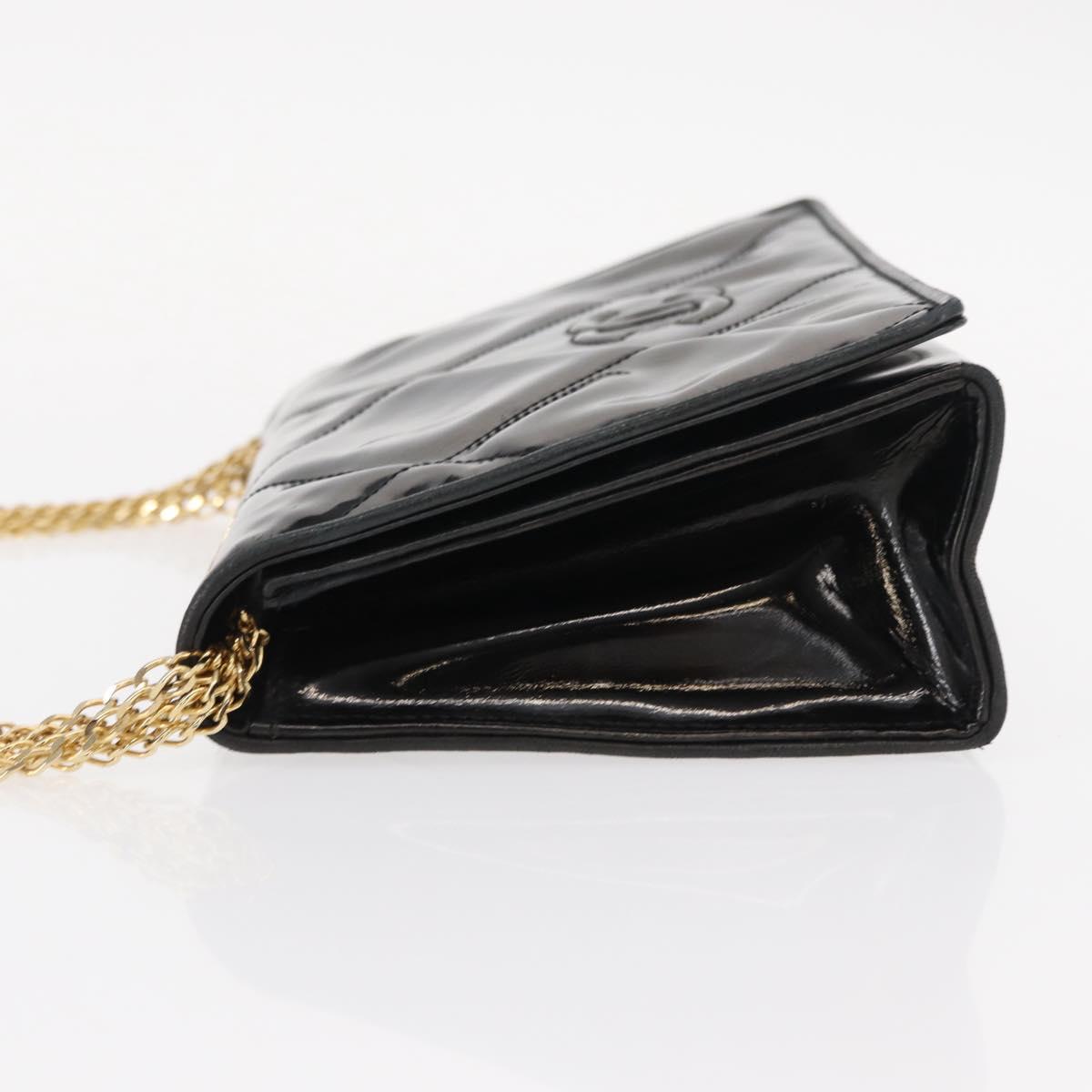 CHANEL Matelasse Chain Shoulder Bag Enamel Black Gold CC Auth bs31115