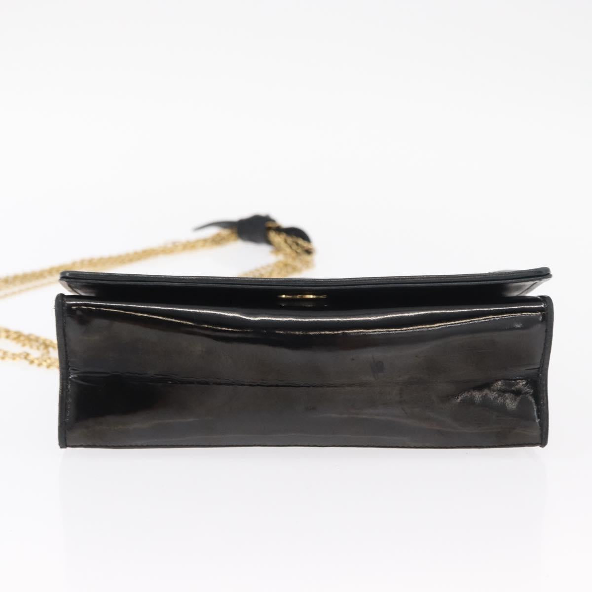 CHANEL Matelasse Chain Shoulder Bag Enamel Black Gold CC Auth bs31115