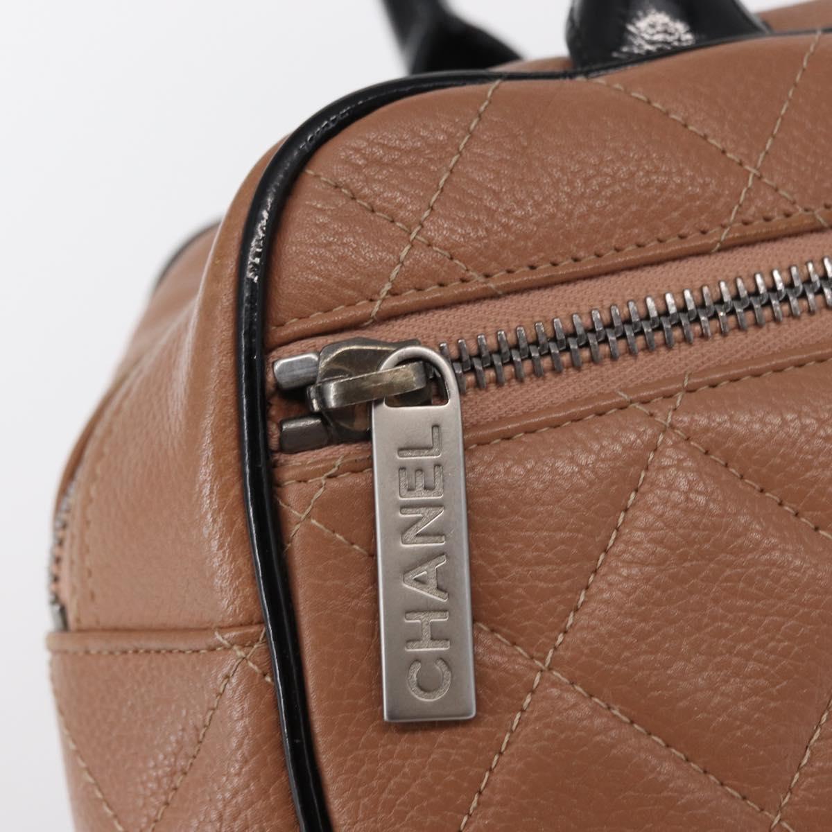 CHANEL Matelasse Hand Bag Caviar Skin Beige Silver CC Auth bs31117
