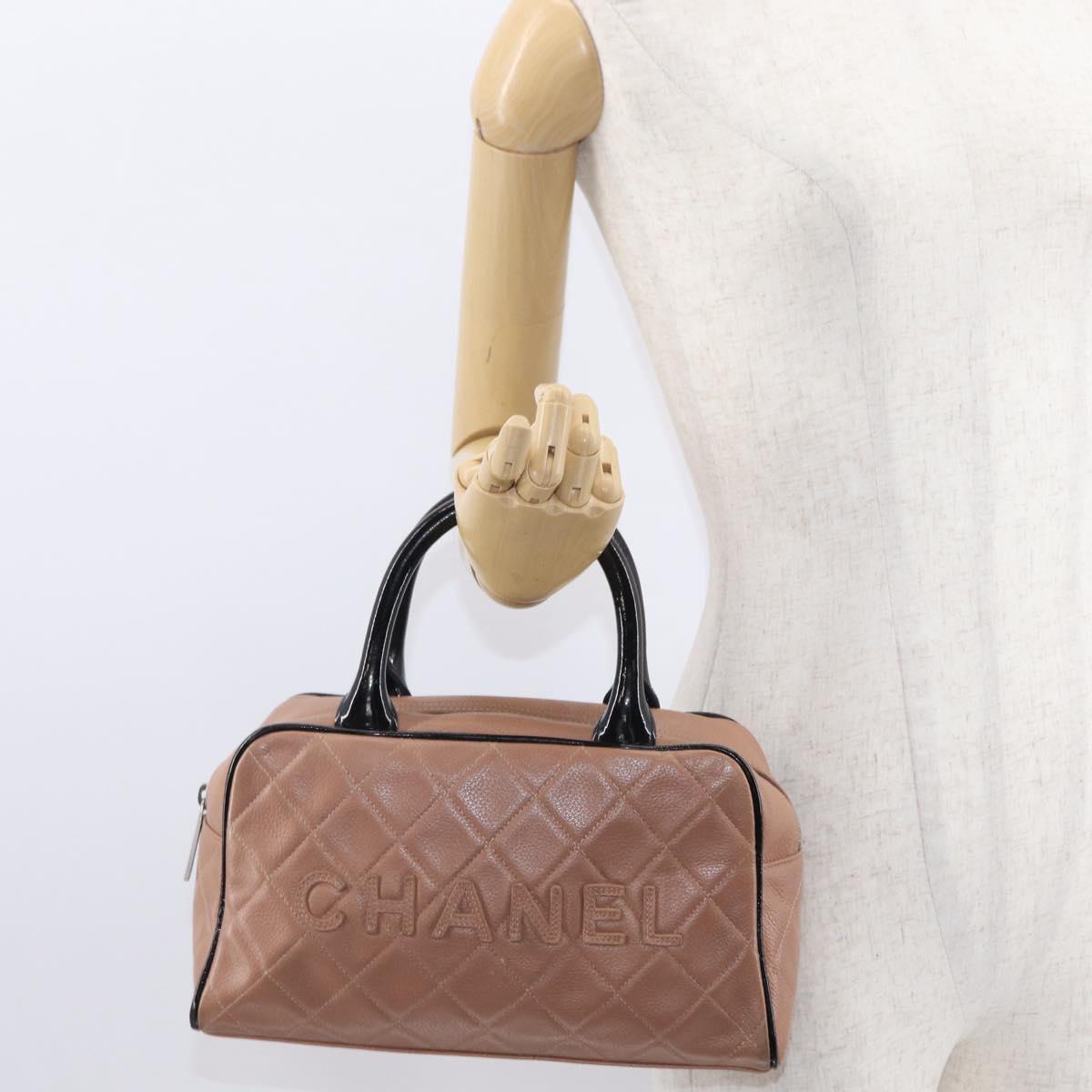 CHANEL Matelasse Hand Bag Caviar Skin Beige Silver CC Auth bs31117