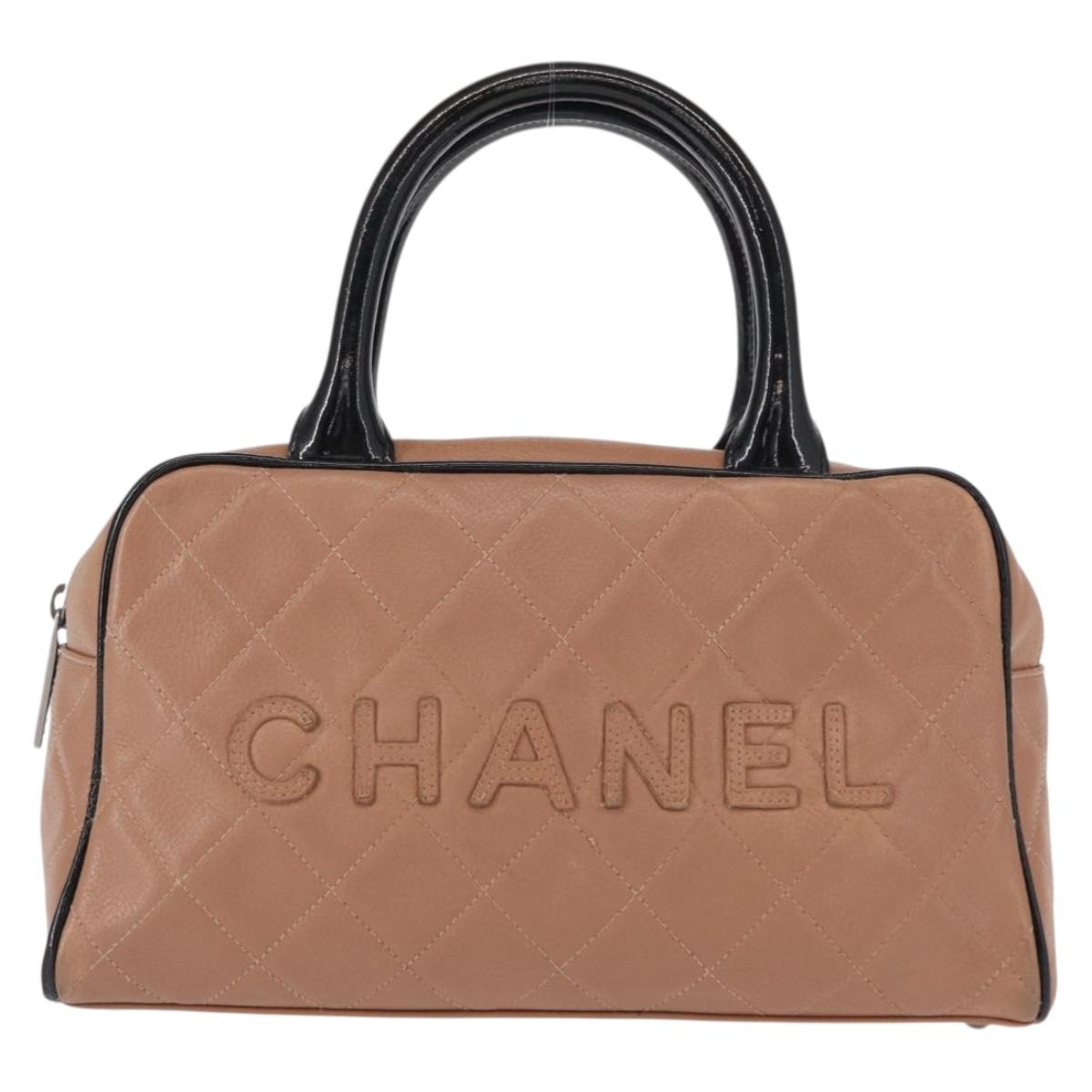 CHANEL Matelasse Hand Bag Caviar Skin Beige Silver CC Auth bs31117