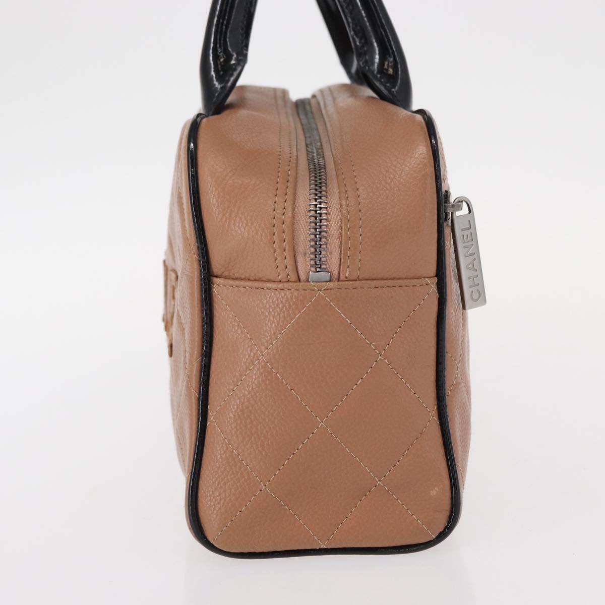 CHANEL Matelasse Hand Bag Caviar Skin Beige Silver CC Auth bs31117