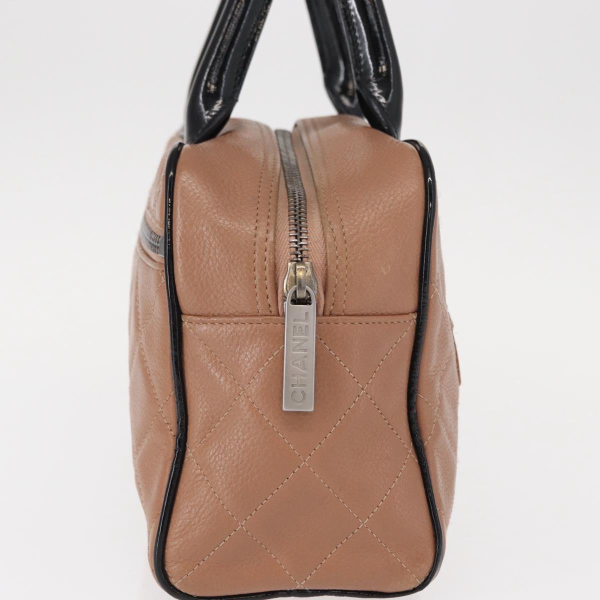 CHANEL Matelasse Hand Bag Caviar Skin Beige Silver CC Auth bs31117