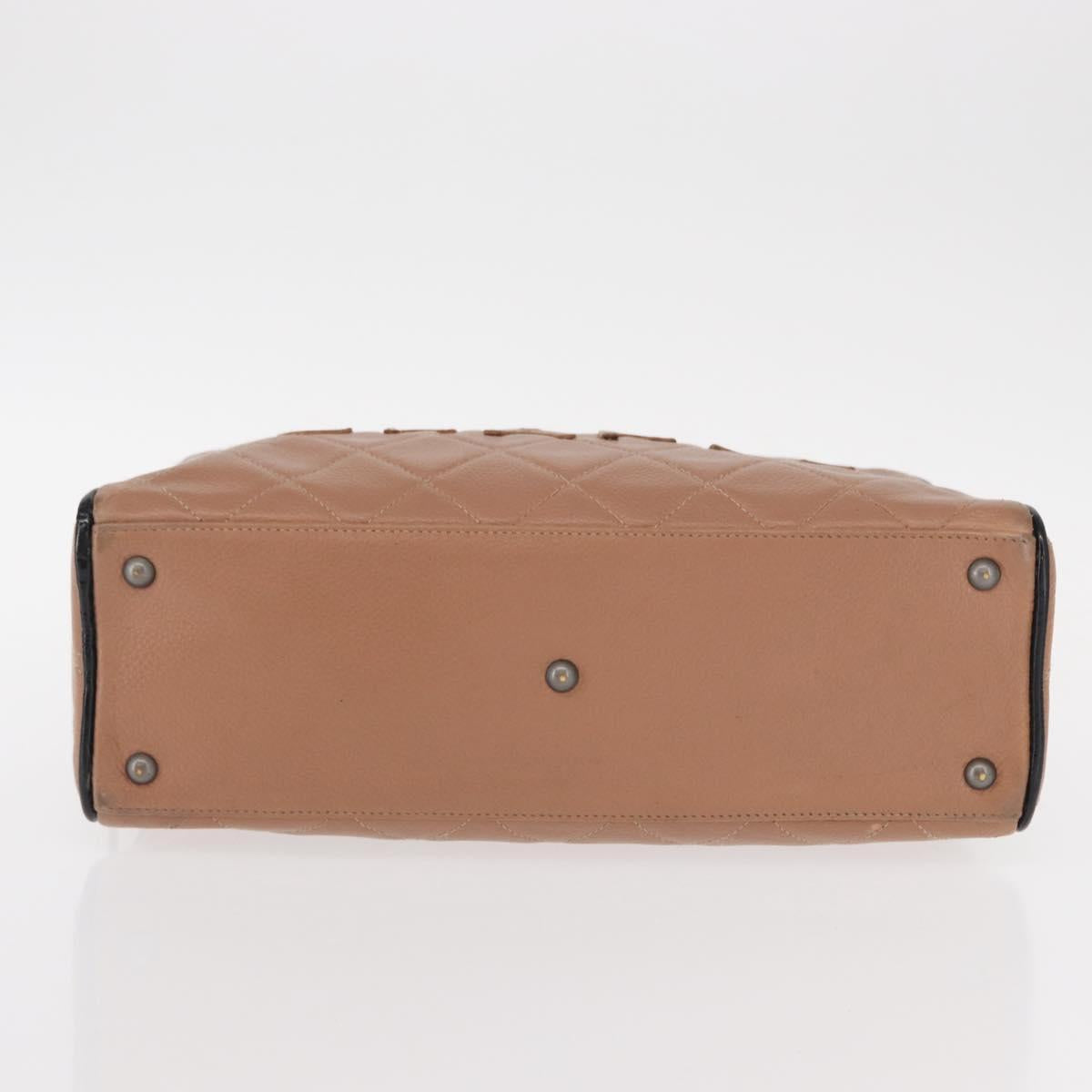 CHANEL Matelasse Hand Bag Caviar Skin Beige Silver CC Auth bs31117