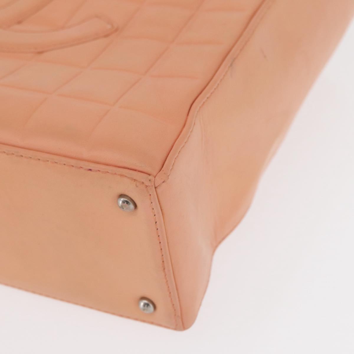 CHANEL Choco Bar Hand Bag Lamb Skin Beige CC Auth bs31118
