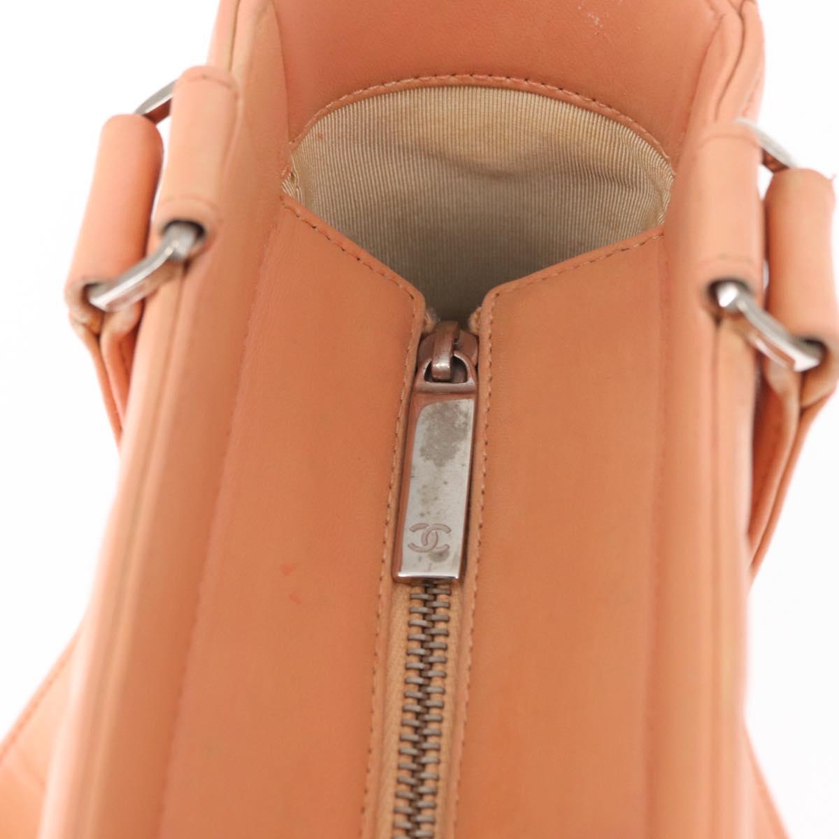 CHANEL Choco Bar Hand Bag Lamb Skin Beige CC Auth bs31118