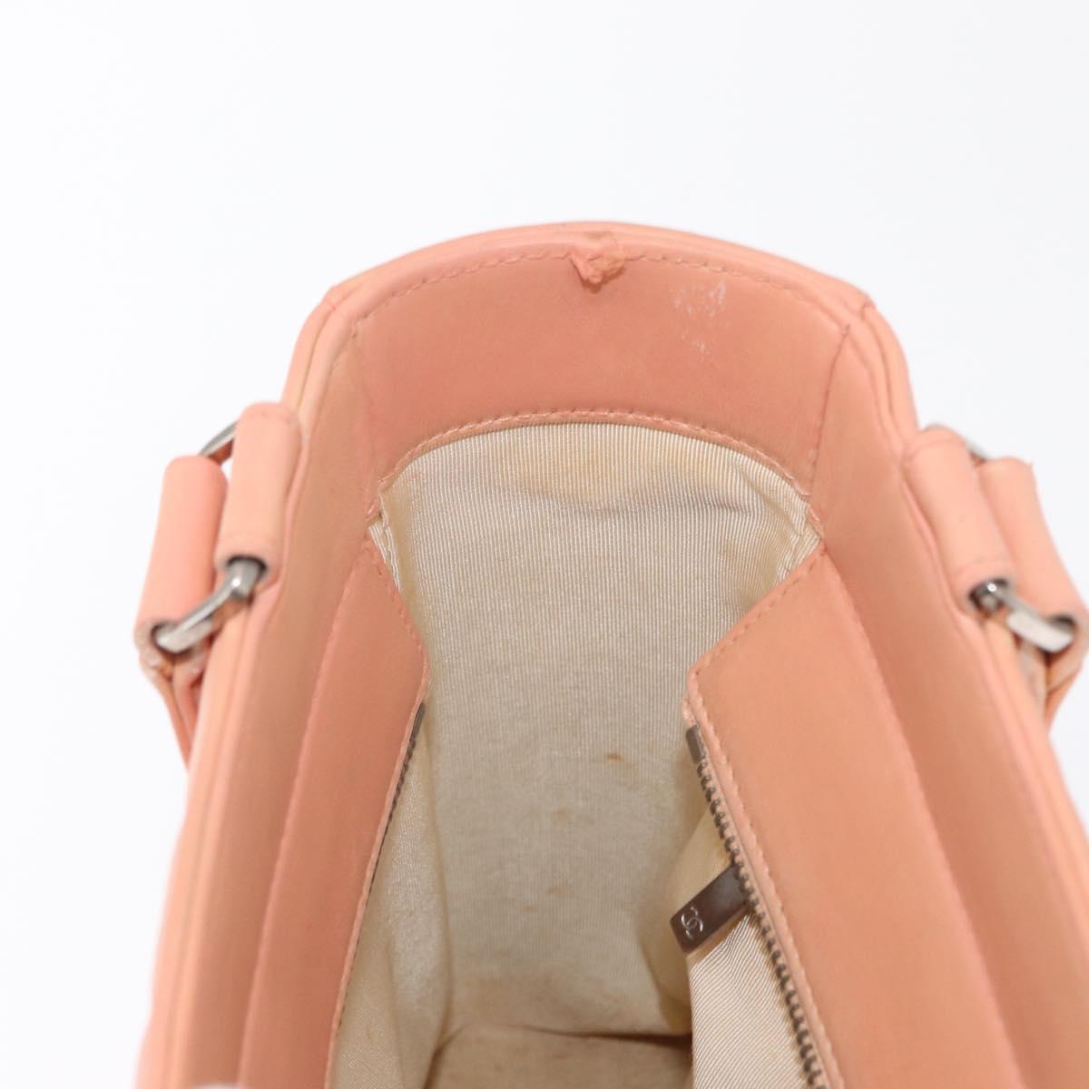 CHANEL Choco Bar Hand Bag Lamb Skin Beige CC Auth bs31118