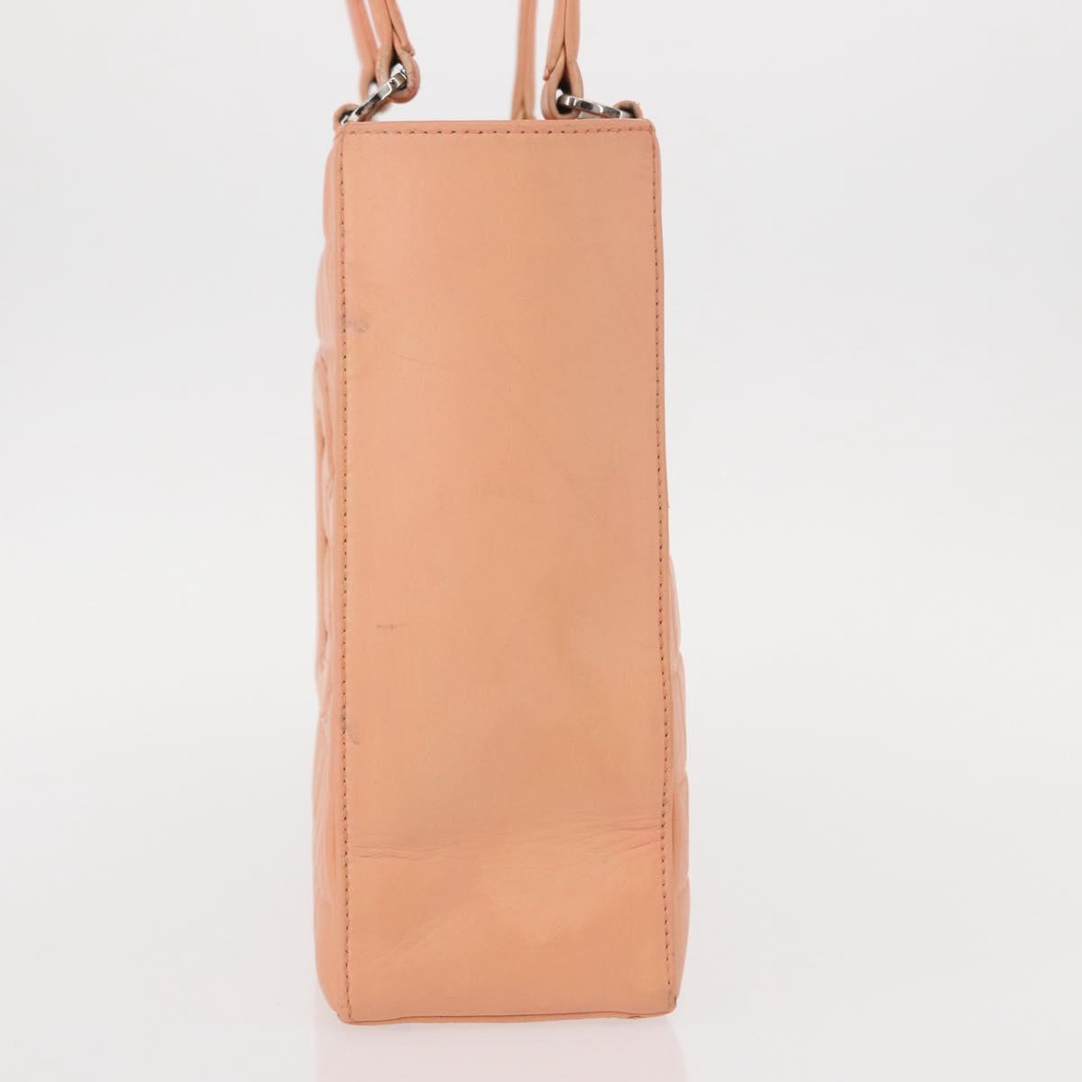 CHANEL Choco Bar Hand Bag Lamb Skin Beige CC Auth bs31118