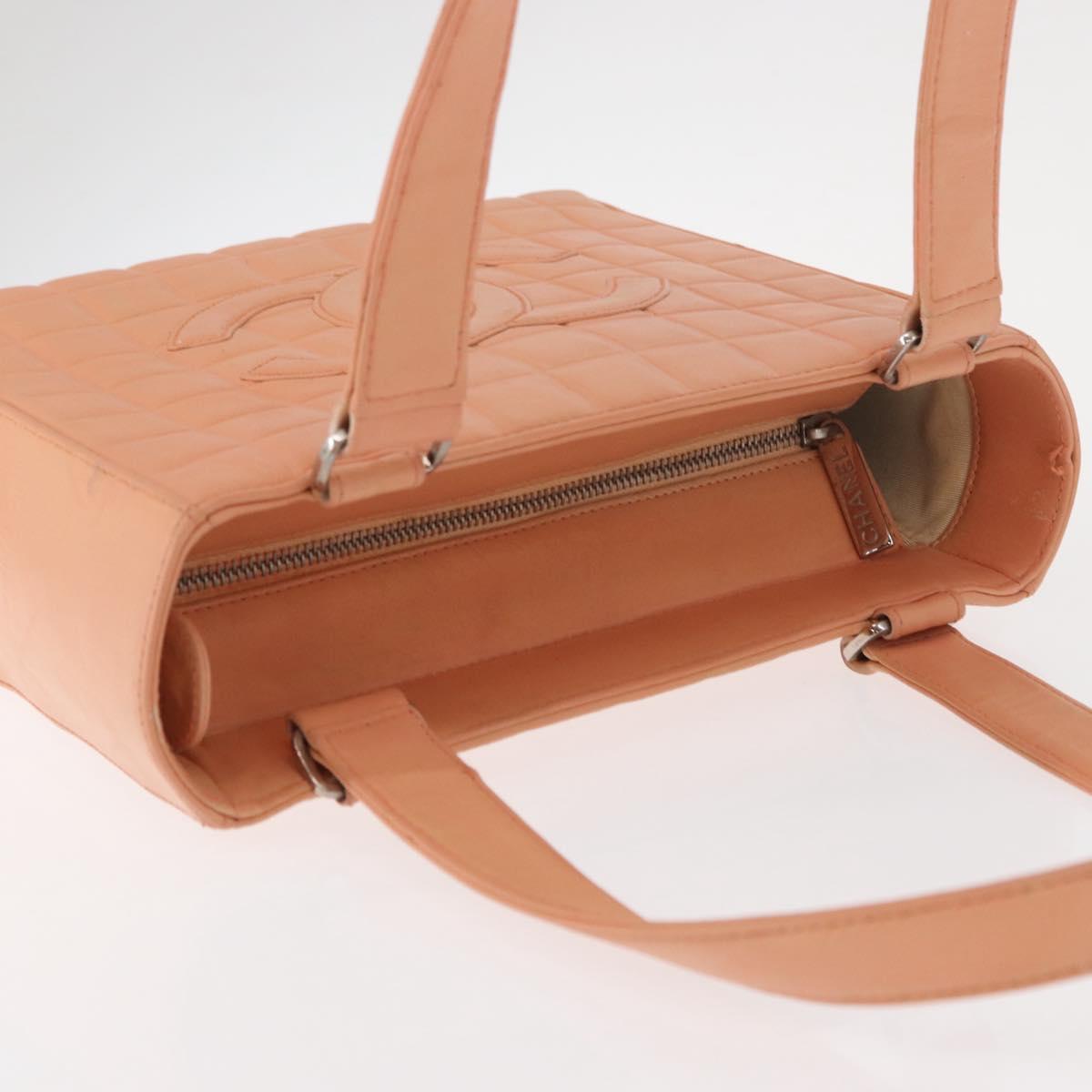 CHANEL Choco Bar Hand Bag Lamb Skin Beige CC Auth bs31118