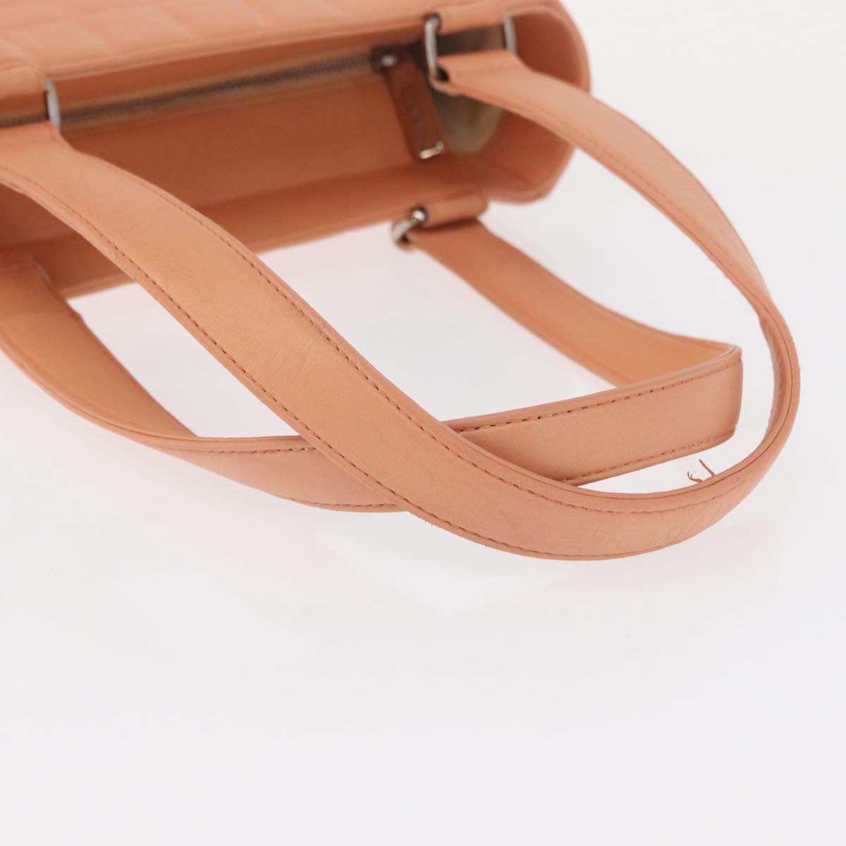 CHANEL Choco Bar Hand Bag Lamb Skin Beige CC Auth bs31118