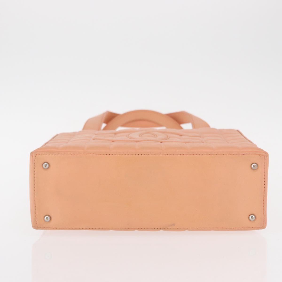 CHANEL Choco Bar Hand Bag Lamb Skin Beige CC Auth bs31118