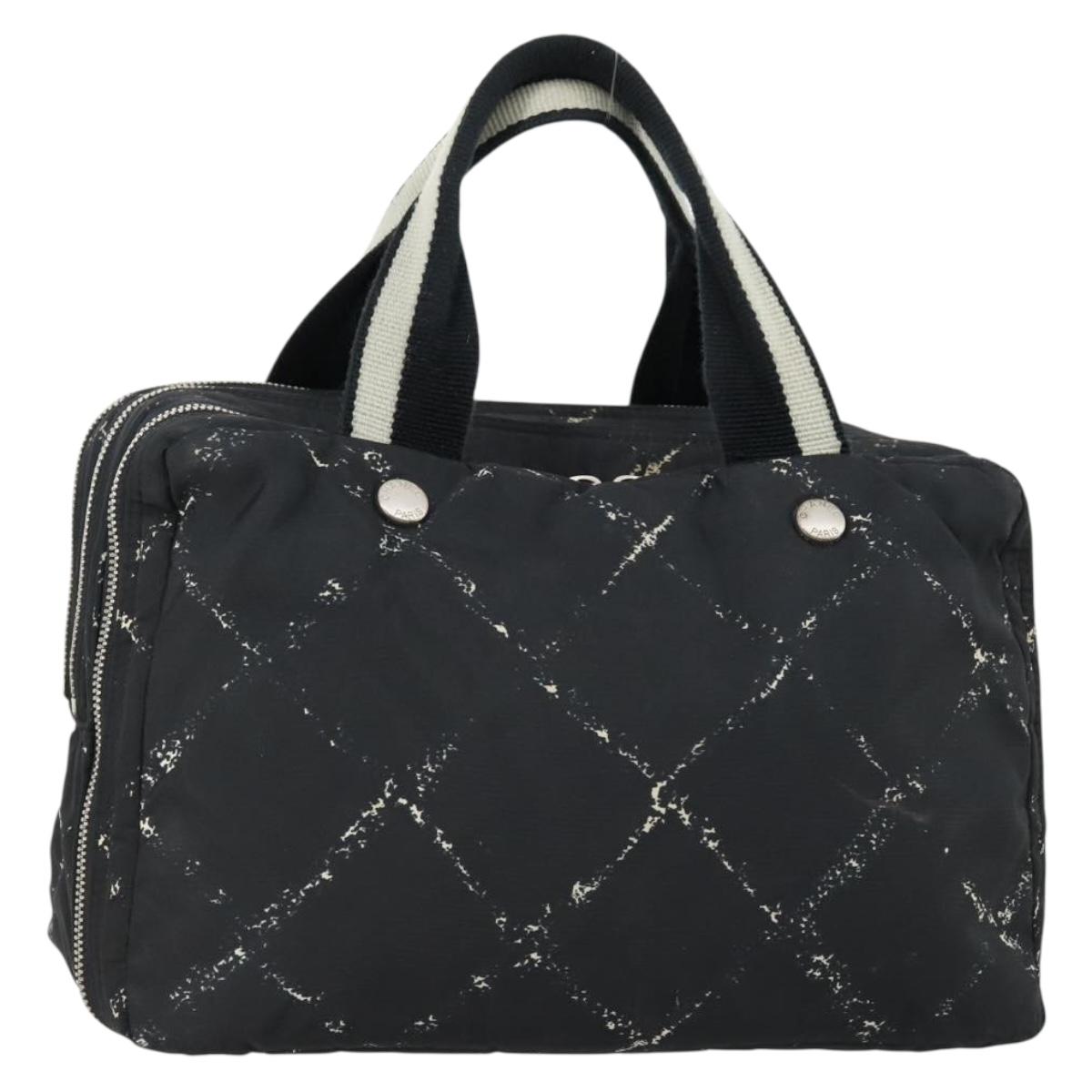 CHANEL New Travel Line Hand Bag Nylon Black Silver CC Auth bs31119