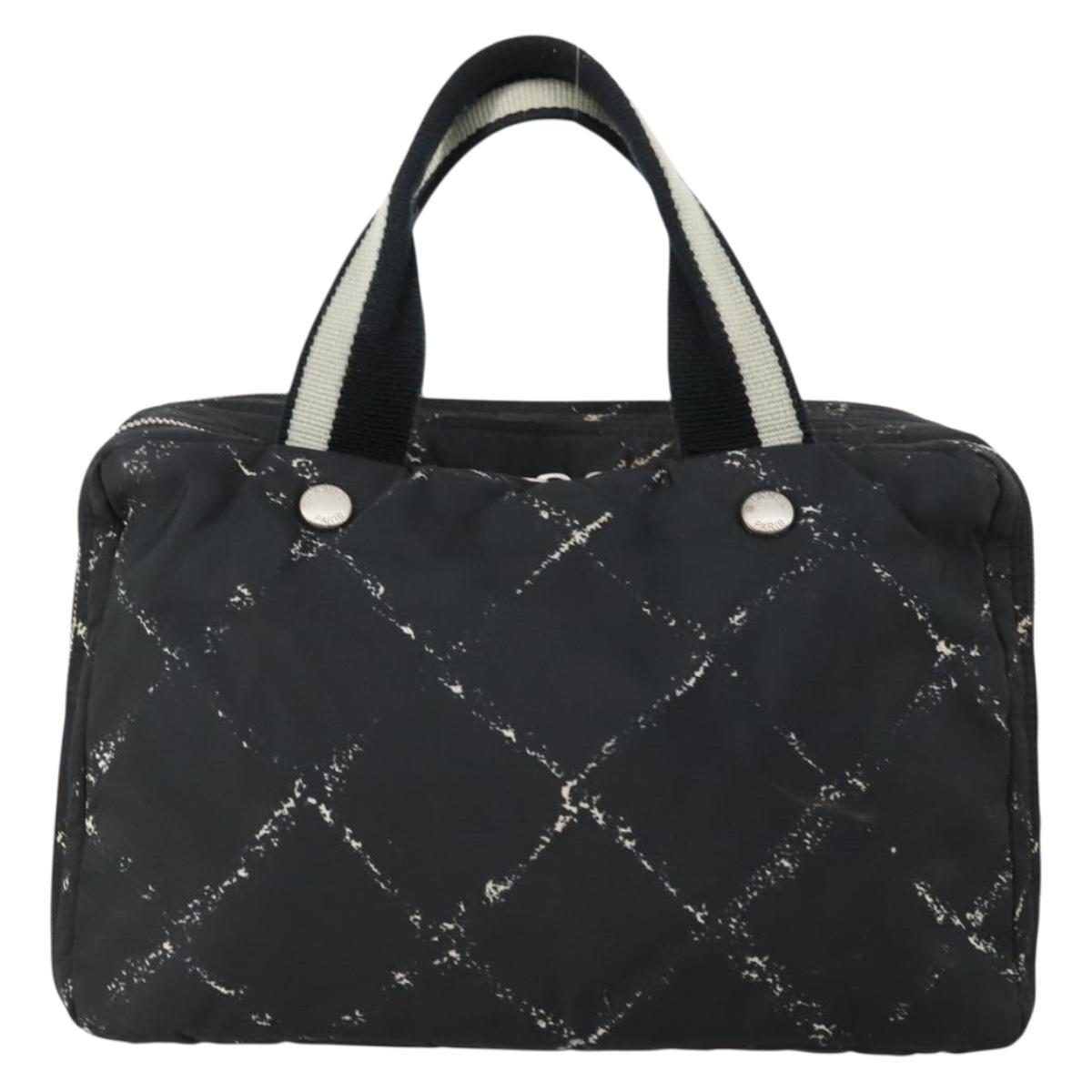 CHANEL New Travel Line Hand Bag Nylon Black Silver CC Auth bs31119