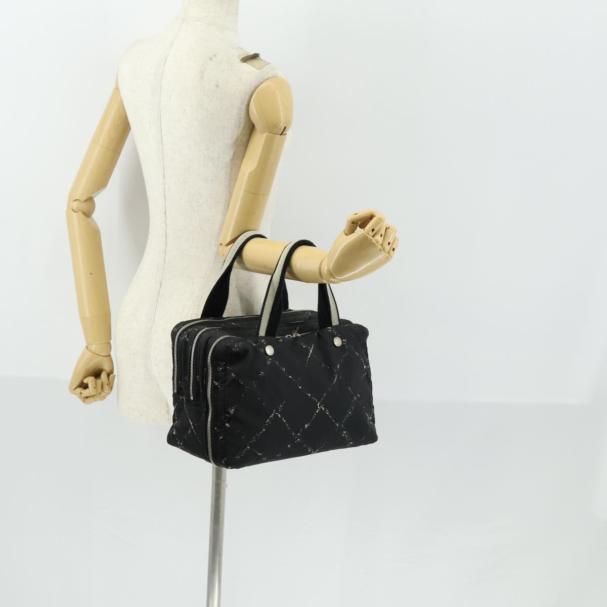 CHANEL New Travel Line Hand Bag Nylon Black Silver CC Auth bs31119