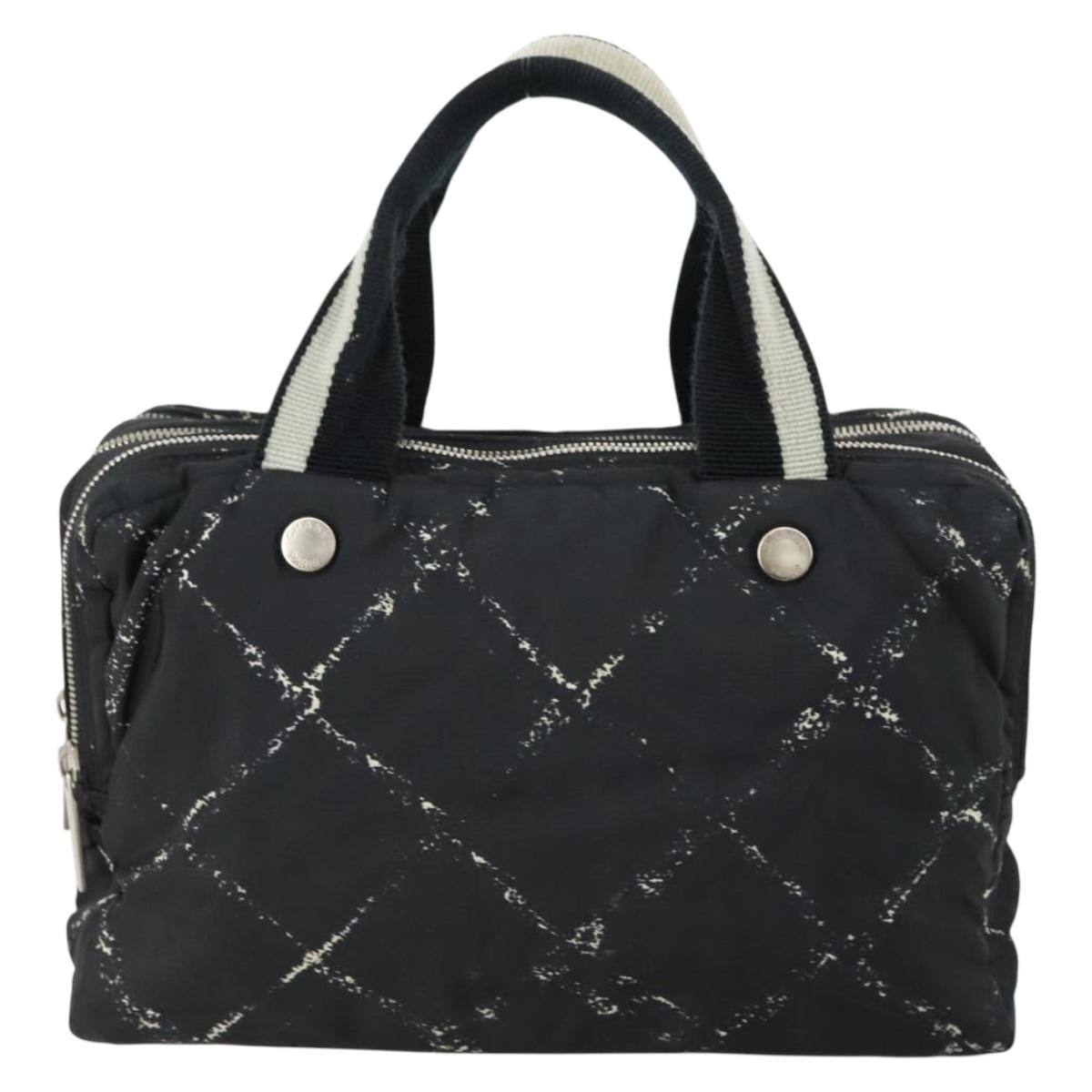 CHANEL New Travel Line Hand Bag Nylon Black Silver CC Auth bs31119