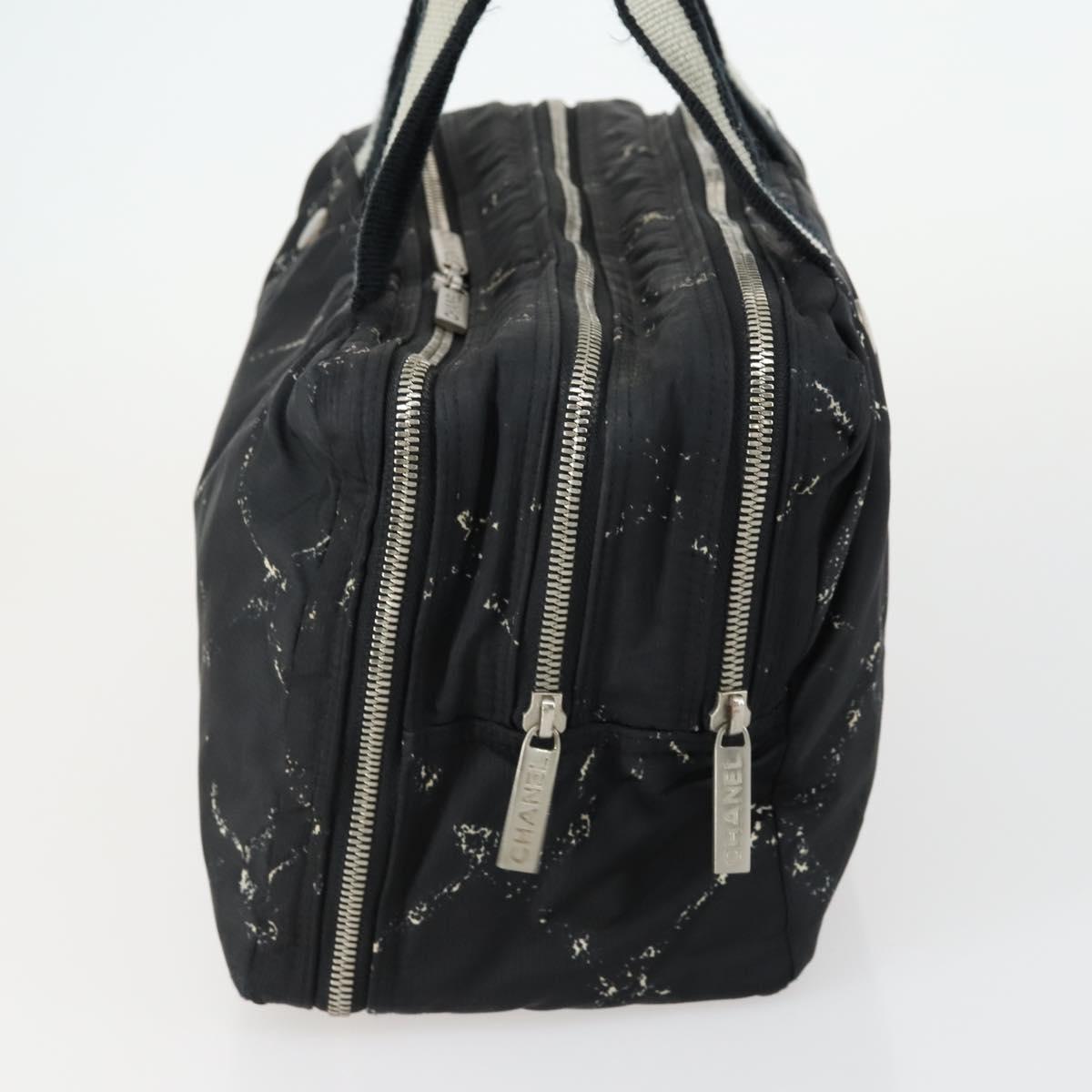 CHANEL New Travel Line Hand Bag Nylon Black Silver CC Auth bs31119