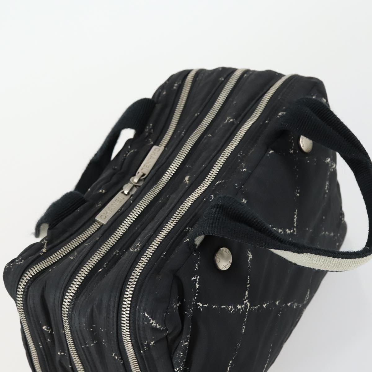 CHANEL New Travel Line Hand Bag Nylon Black Silver CC Auth bs31119