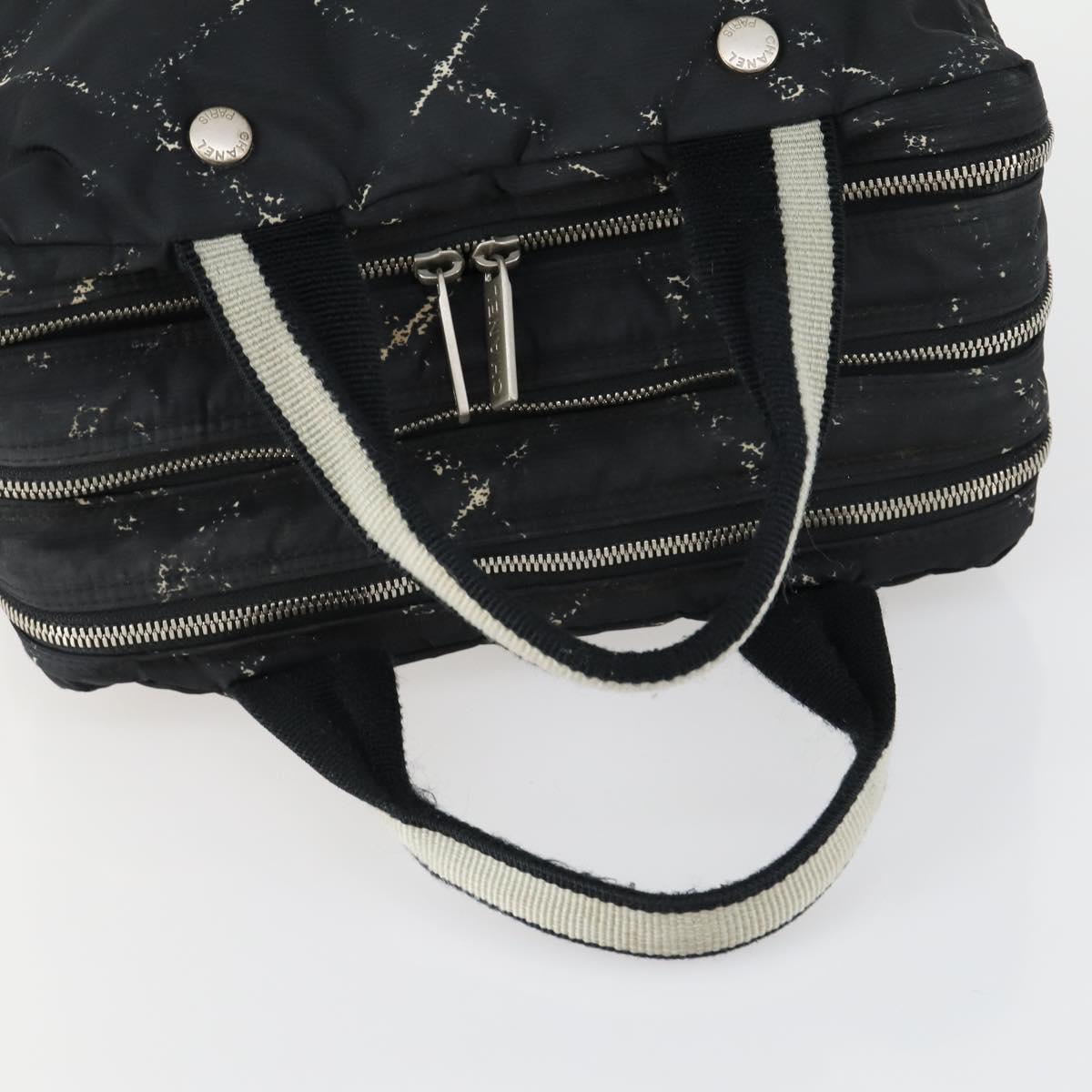 CHANEL New Travel Line Hand Bag Nylon Black Silver CC Auth bs31119