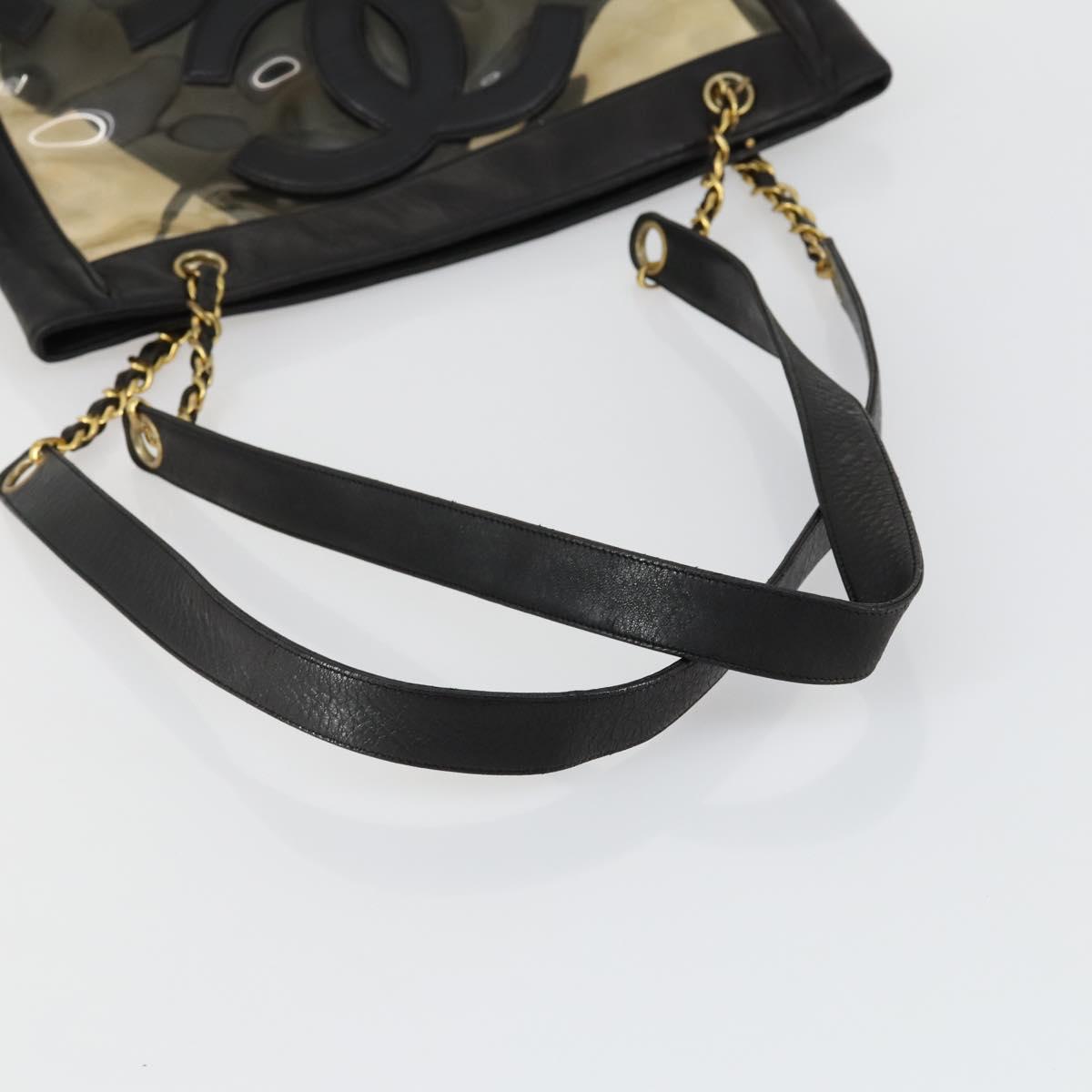 CHANEL Tote Bag Vinyl Black Gold CC Auth bs31121