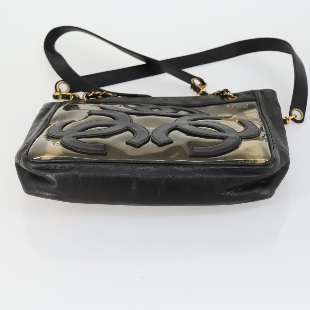 CHANEL Tote Bag Vinyl Black Gold CC Auth bs31121