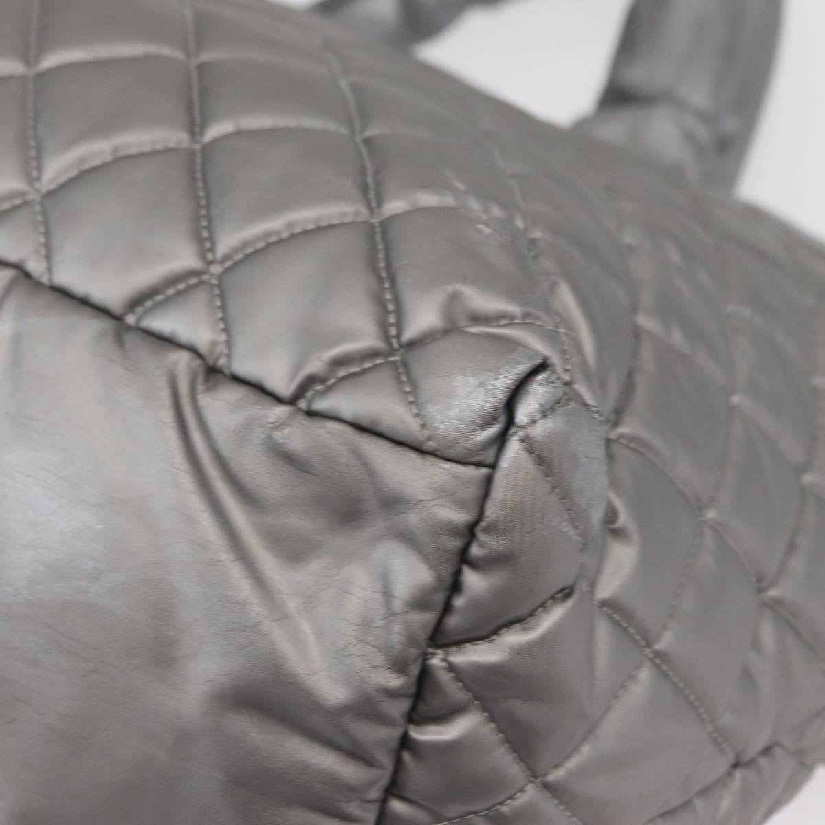 CHANEL Cococoon Tote Bag Nylon Gray Silver CC Auth bs31124
