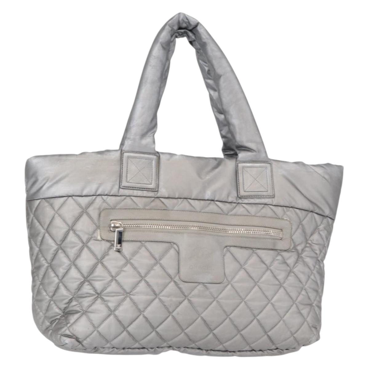 CHANEL Cococoon Tote Bag Nylon Gray Silver CC Auth bs31124