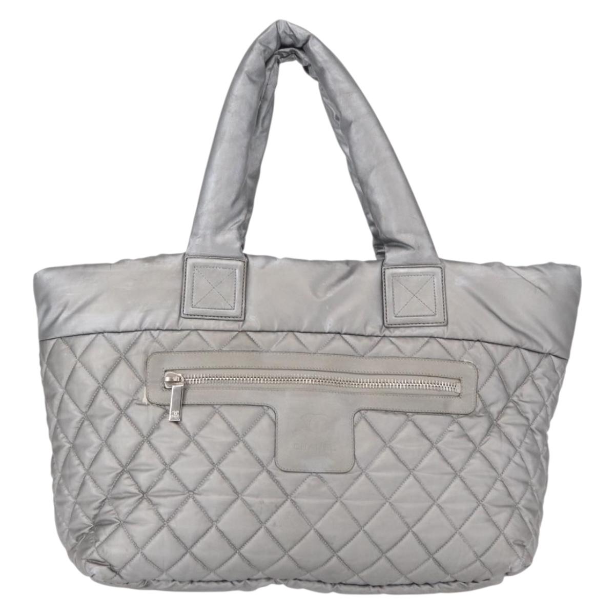 CHANEL Cococoon Tote Bag Nylon Gray Silver CC Auth bs31124
