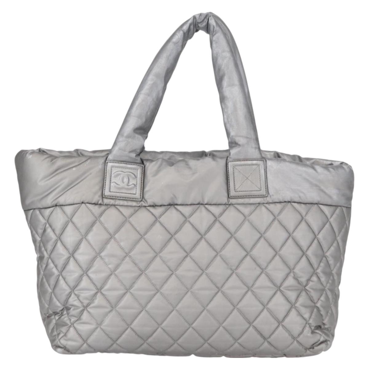 CHANEL Cococoon Tote Bag Nylon Gray Silver CC Auth bs31124