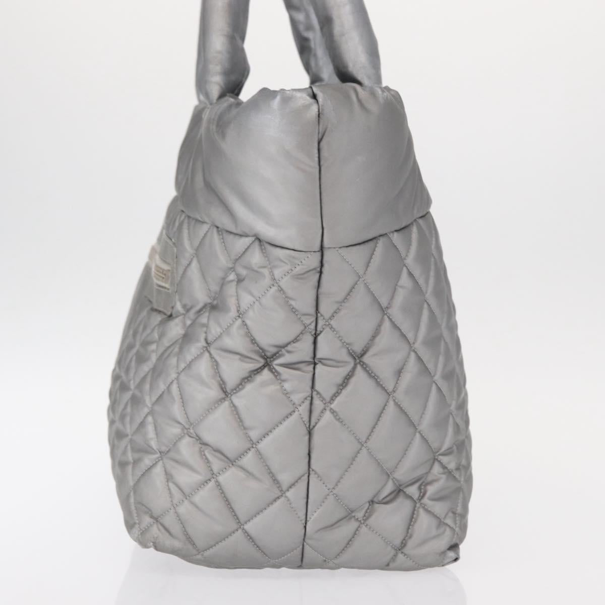 CHANEL Cococoon Tote Bag Nylon Gray Silver CC Auth bs31124