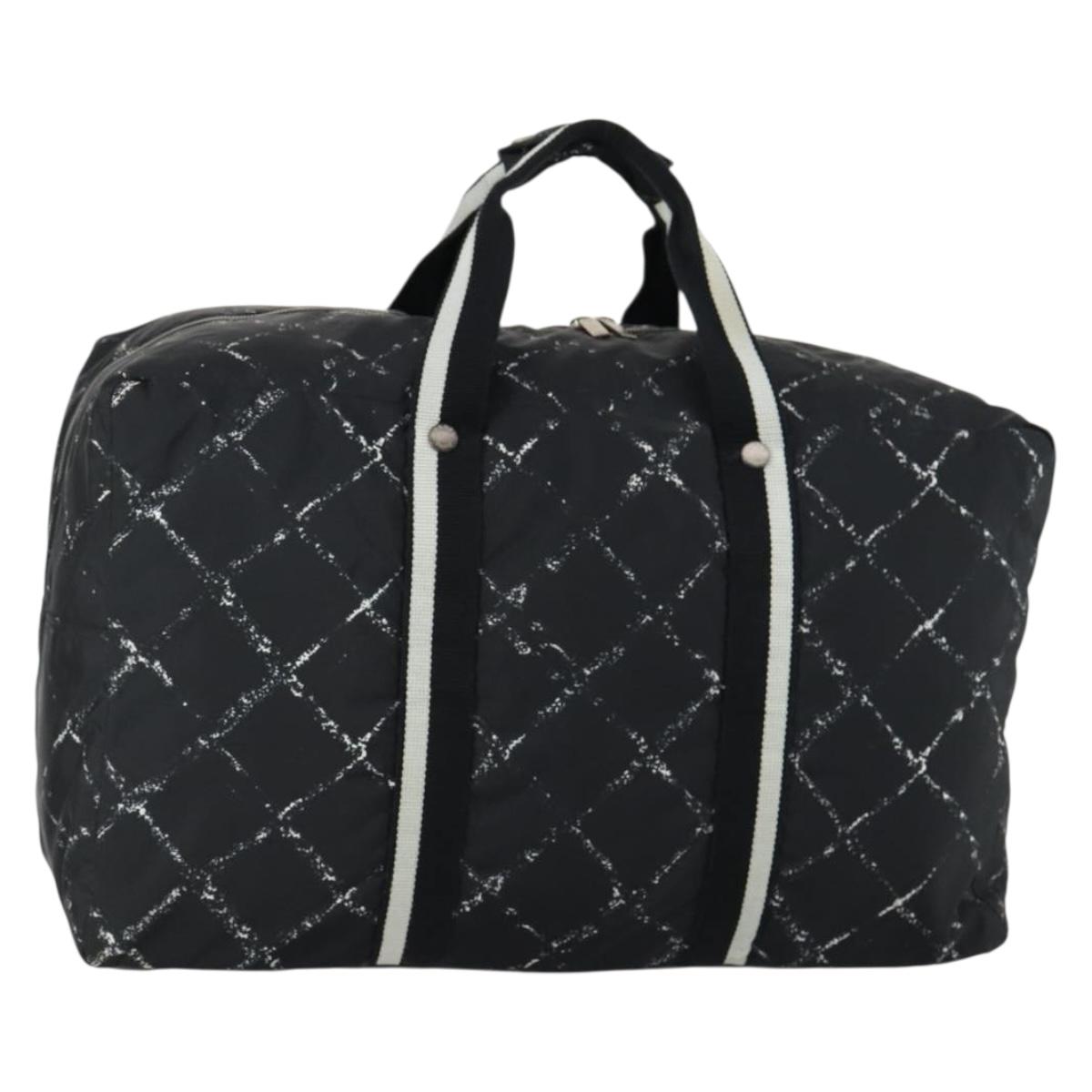 CHANEL Travel Line Boston Bag Nylon Black CC Auth bs31126